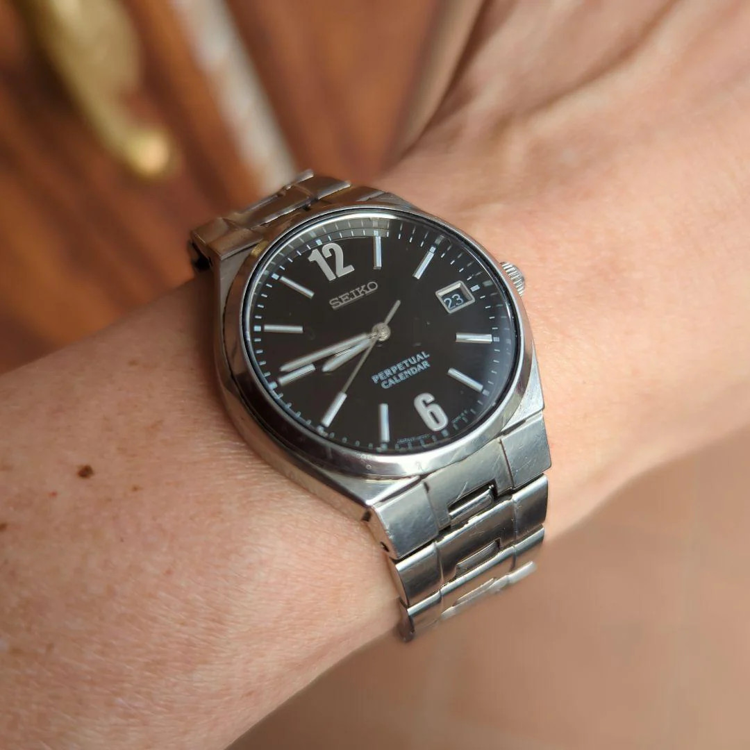 SEIKO Perpetual Calendar 8F32-00M0 Quartz Watch 36mm Black Dial Stainless Steel