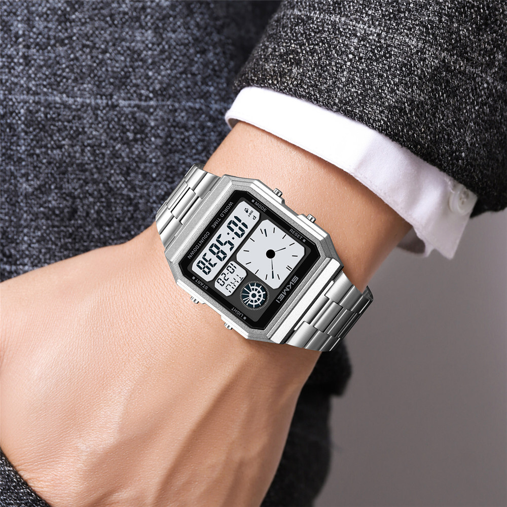 SKMEI Men Digital Watch LED Light Watch Fashion Square Steel Watches Male Gifts