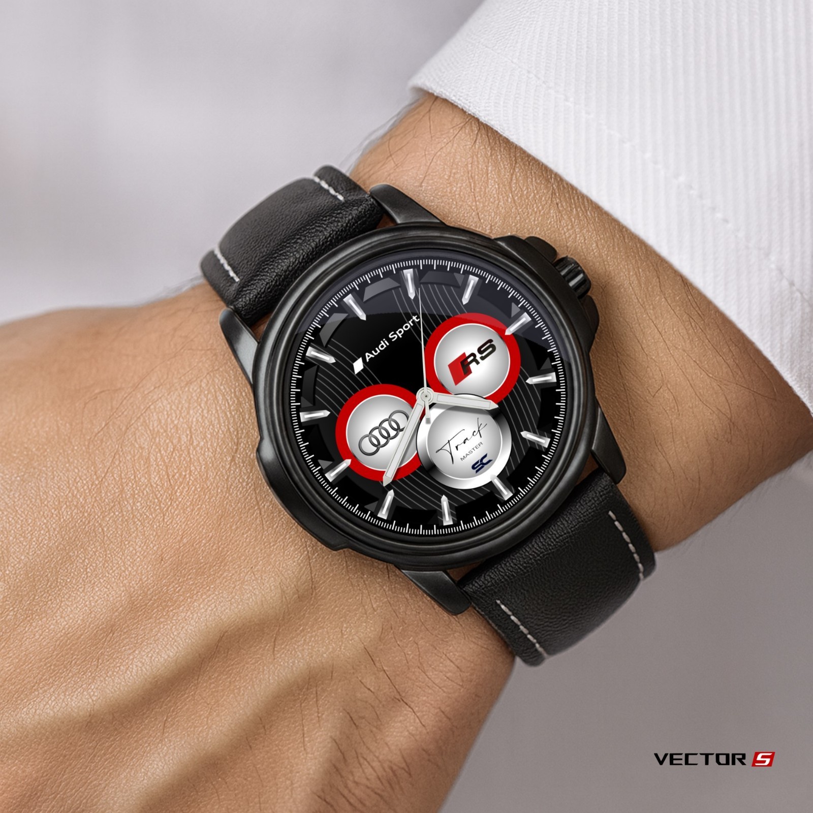 Audi Sport Track Master RS Black Chrono Style Fan Art Quartz Wrist Watch