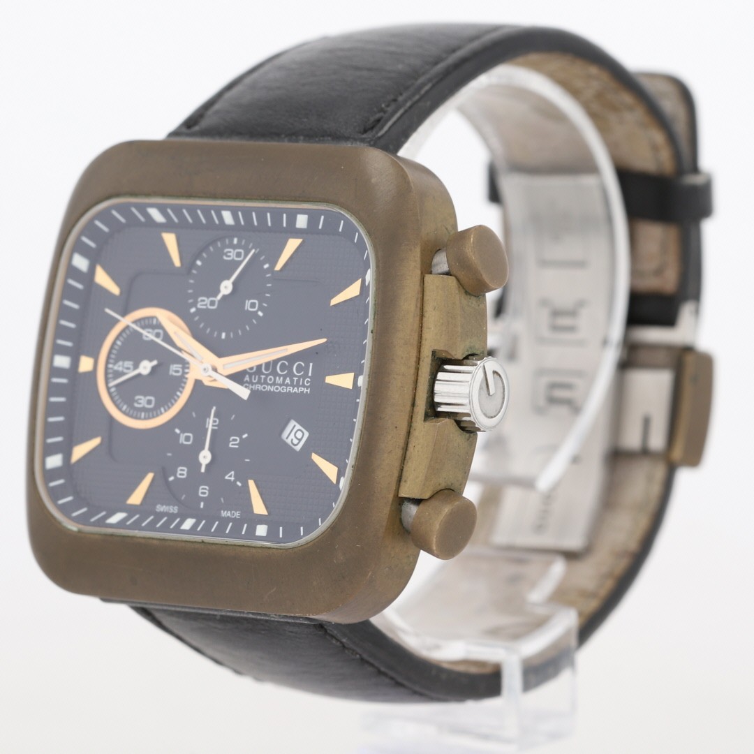 Gucci G-Coupe Black Dial Automatic Chronograph Leather Strap Men’s Wristwatch