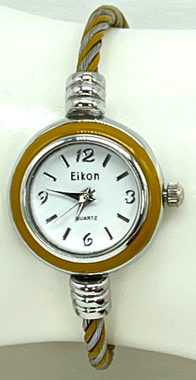 Watch Eikon Quartz White Face, Silver Numbers, 7′ Gold/Steel Twist Bracelet