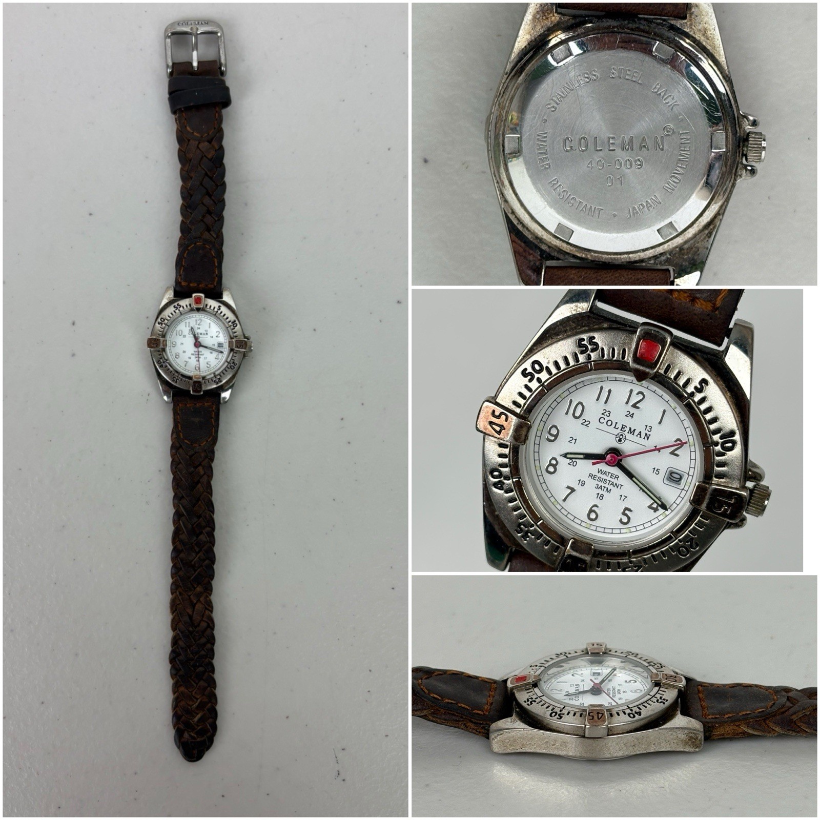 Vintage Coleman Wristwatch 3 ATM Water Resistant with Date & 24 HR Dial 40-009
