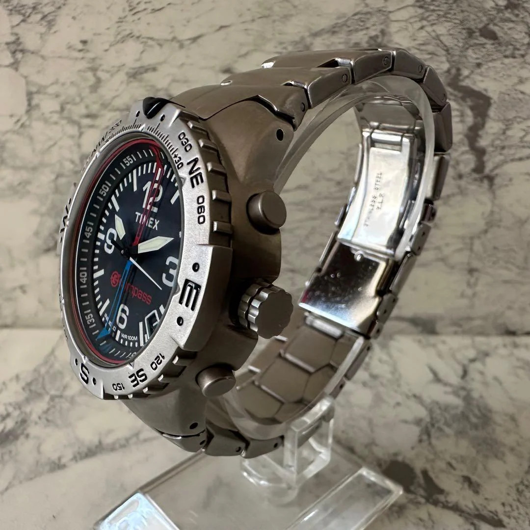 TIMEX Indiglo Compass Quartz Black Dial Stainless Steel 1.65 Watch