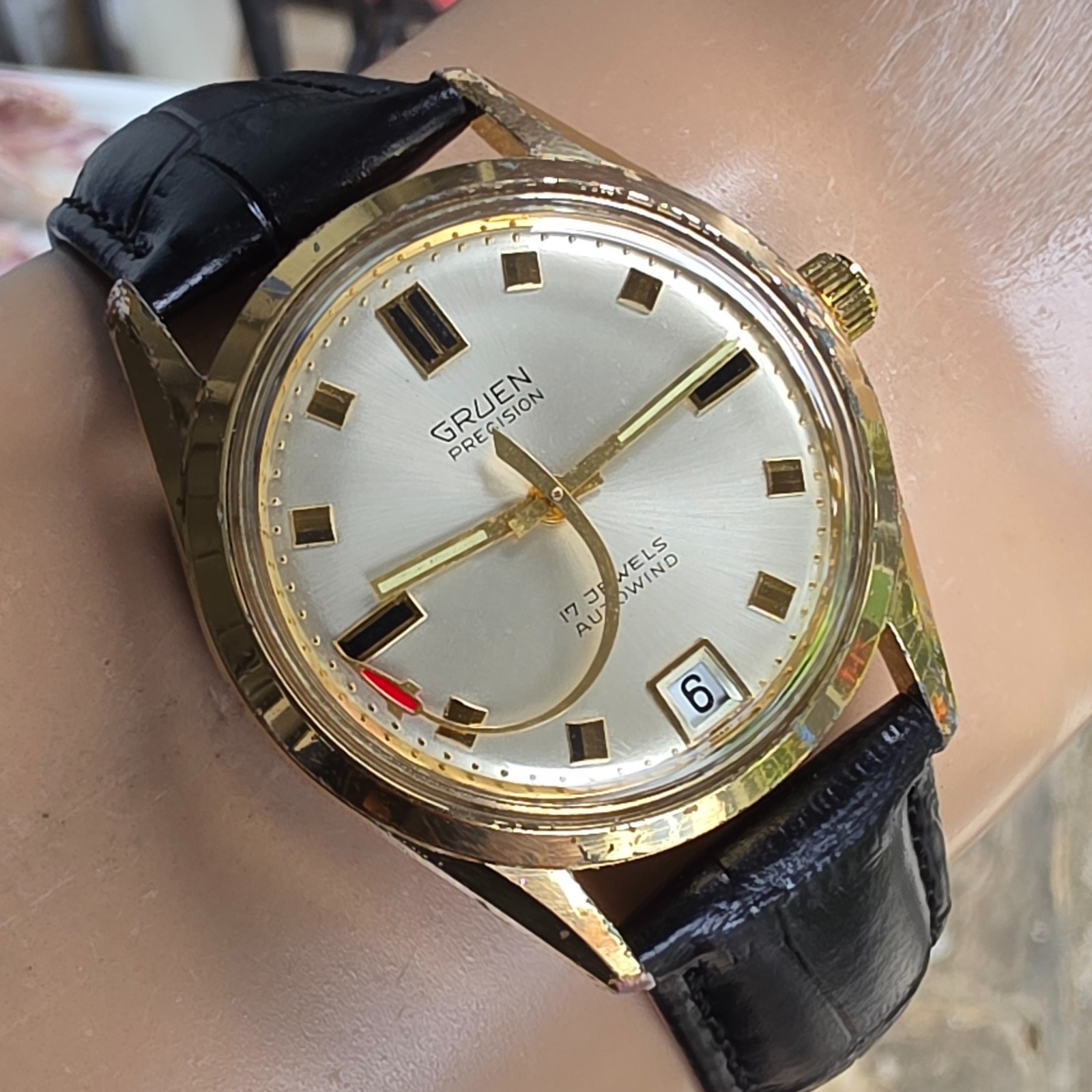 Vintage GRUEN men’s automatic watch Date Rocket second hand swiss 1960s