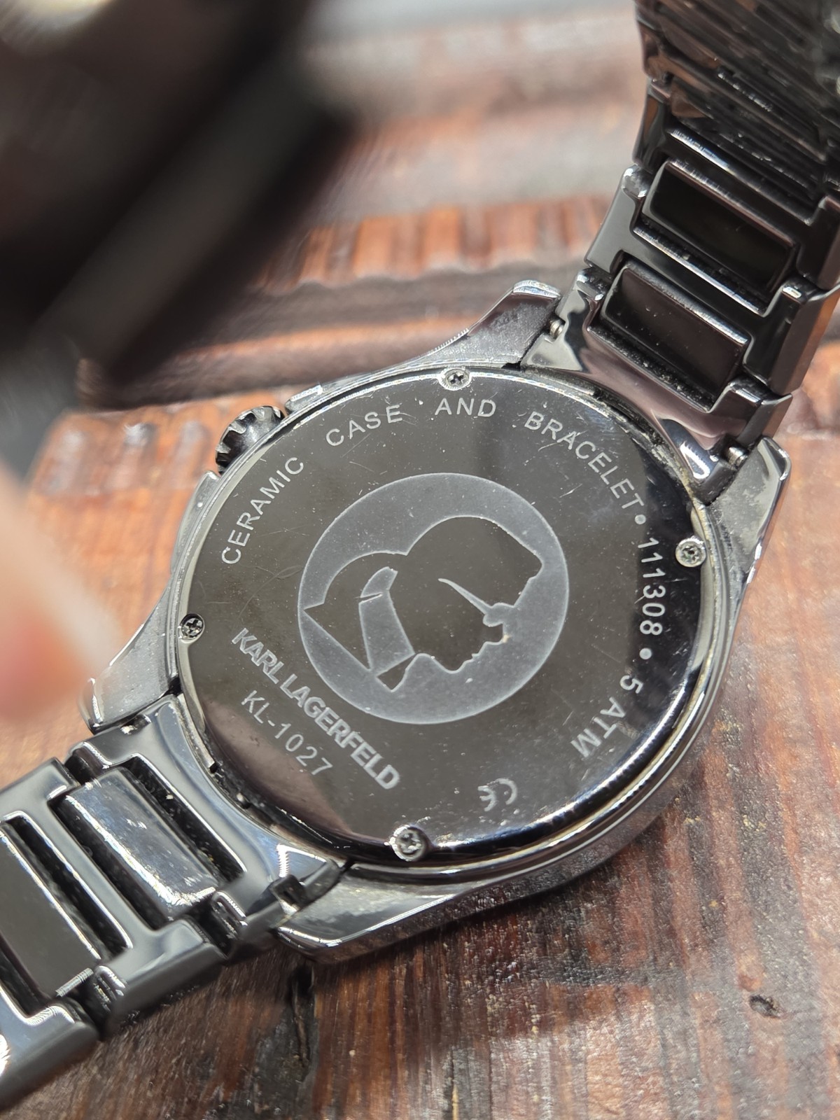 Rare Karl Lagerfeld Stainless Black Pyramid Stud Analog KL-1027 Watch AS IS