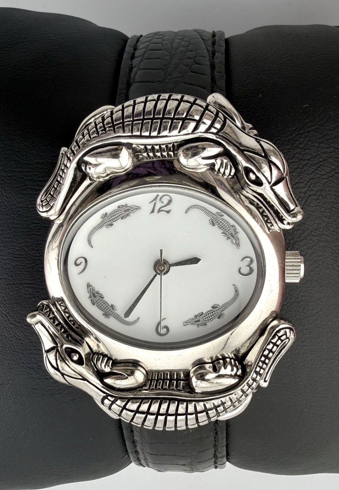 BARRY KIELSTEIN-CORD 2003 925 BLACK LEATHER ALLIGATOR QUARTZ 8” WATCH K755D