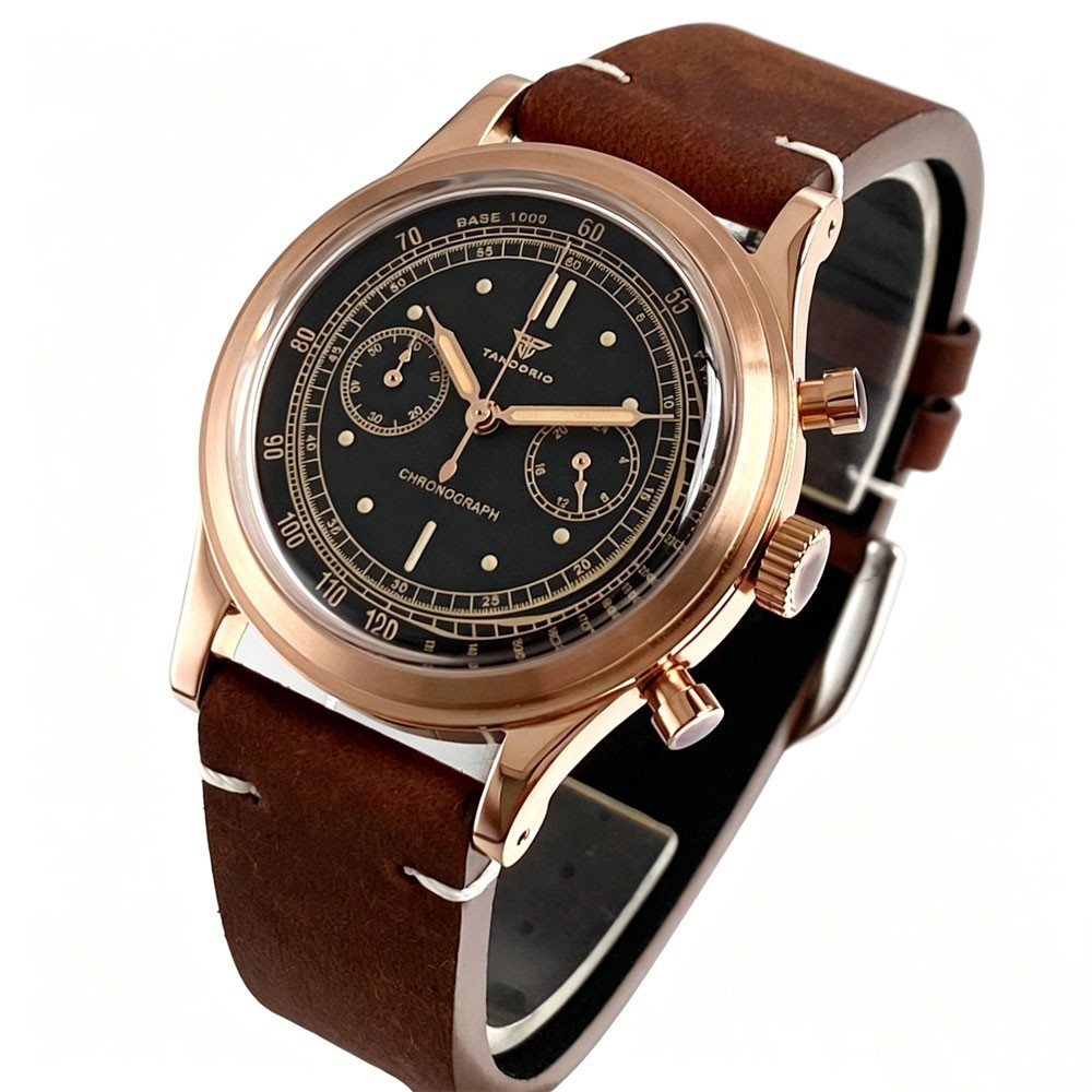 Tandorio 38mm Silver/Rose Gold Quartz Chronograph Vintage Watch For Miyota OS20