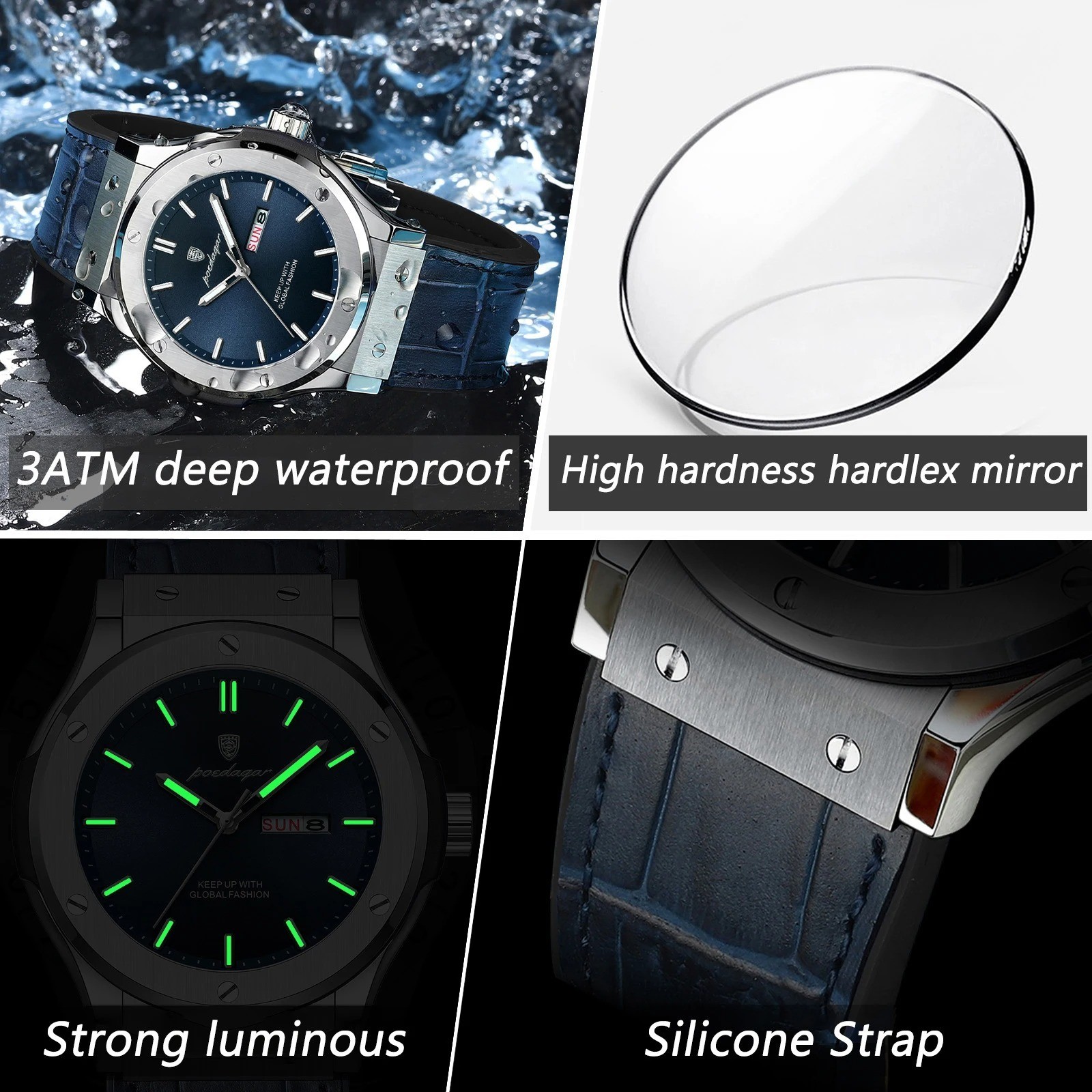 POEDAGAR Luxury Business Watch For Men Waterproof Luminous Date Week Man Wristwa