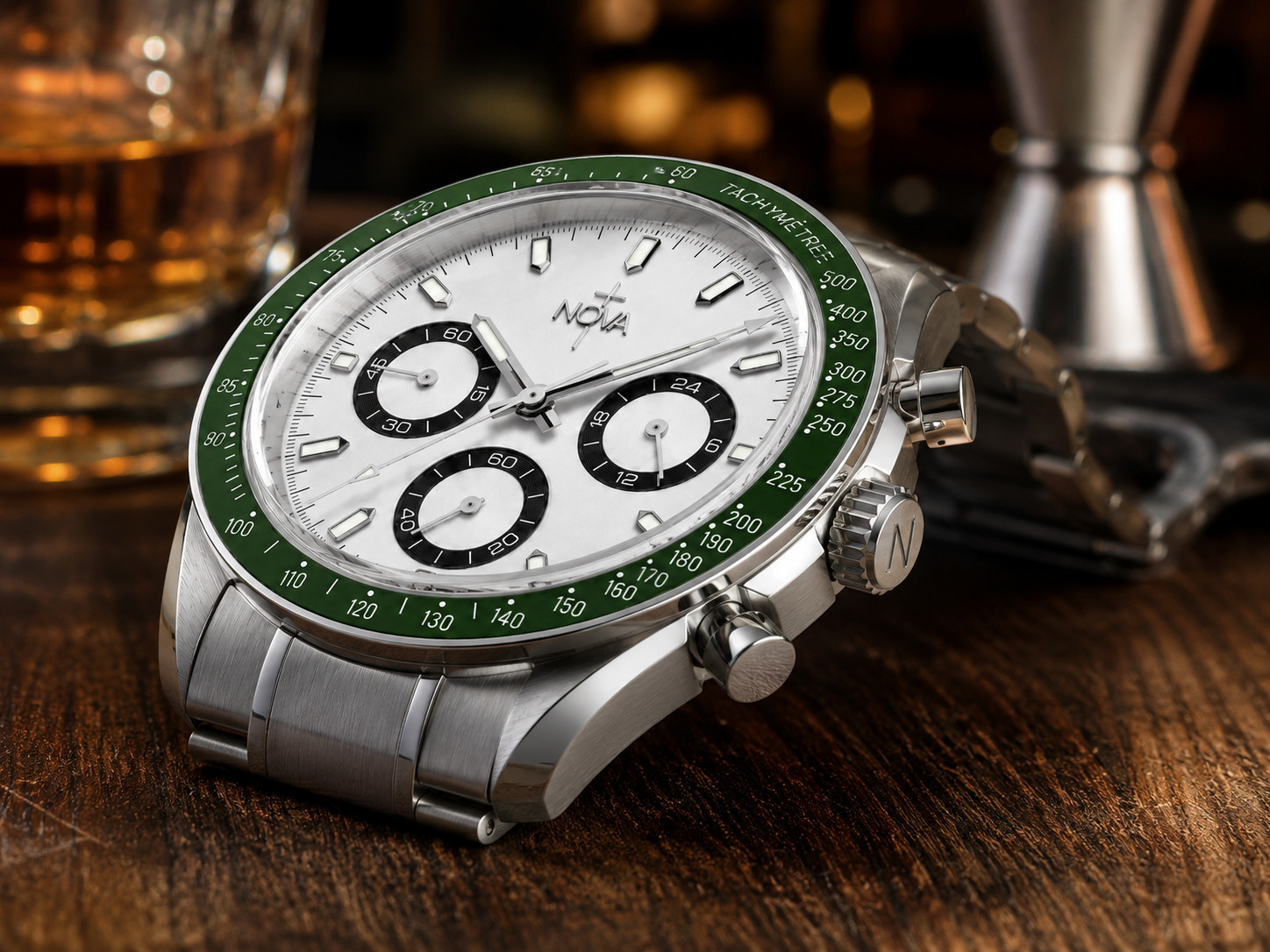 Nova Christian Verdant Covenant Custom Watch White Dial Green Bezel