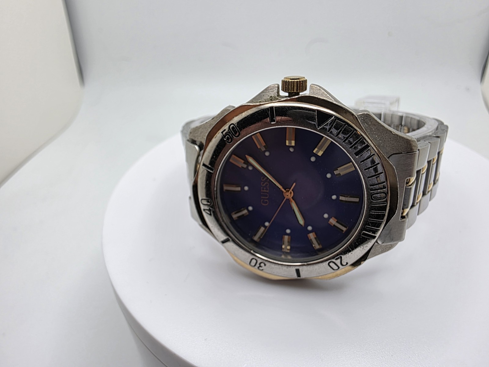 Vintage Guess Men’s two tone, blue dial quartz watch