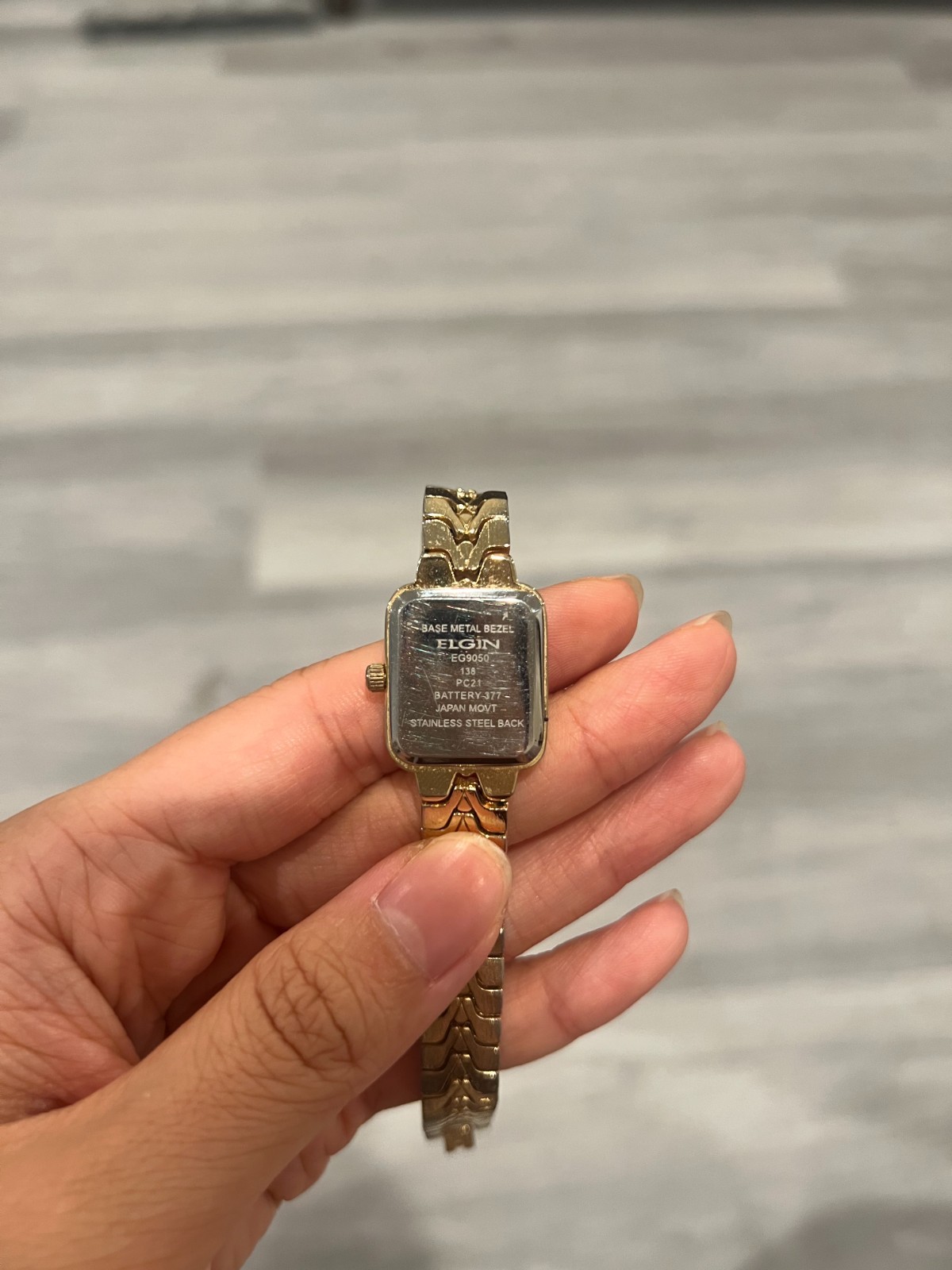 Elgin Women’s Small Rectangle Face Gold Stone Bezel Wristwatch, Gold & (EG9050)