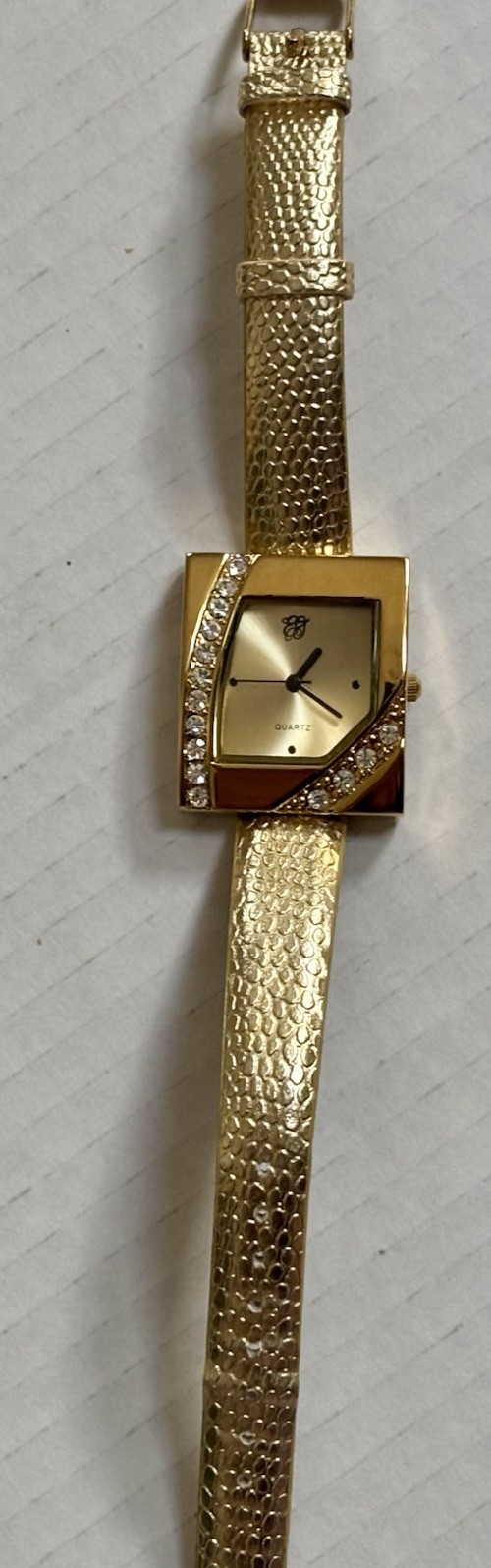 ELIZABETH TAYLOR WHITE DIAMONDS Vintage Rhinestone Watch Gold Tn 8.5 In. Working
