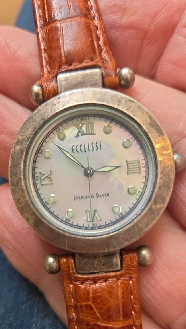 Ecclissi Sterling Silver 925 Mother Of Pearl Mop Round Face Watch 22340 Untested