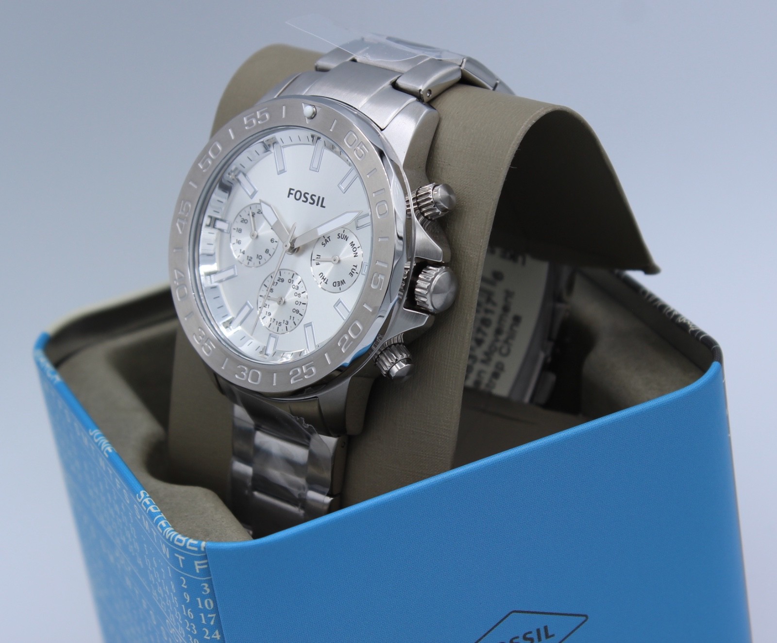 NEW AUTHENTIC FOSSIL BANNON MULTIFUNCTION CHRONOGRAPH SILVER BQ2490 MEN’S WATCH