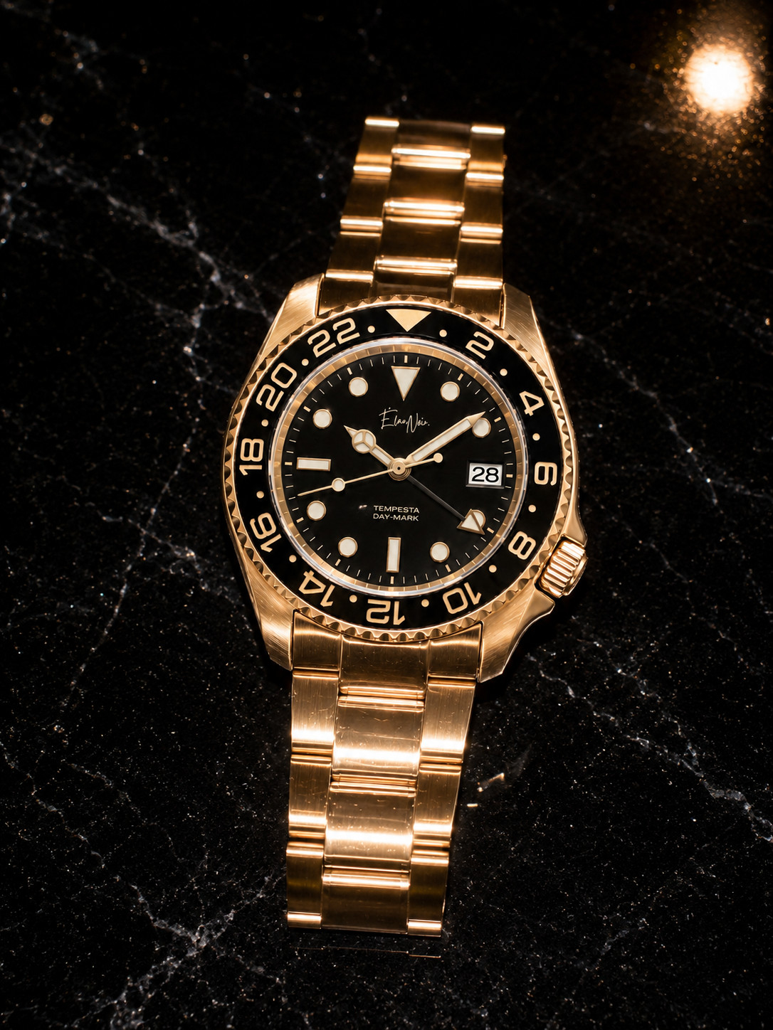 Élan Noir Tempesta GMT Automatic 41mm Gold Tone Steel Black Dial & Bezel NH35