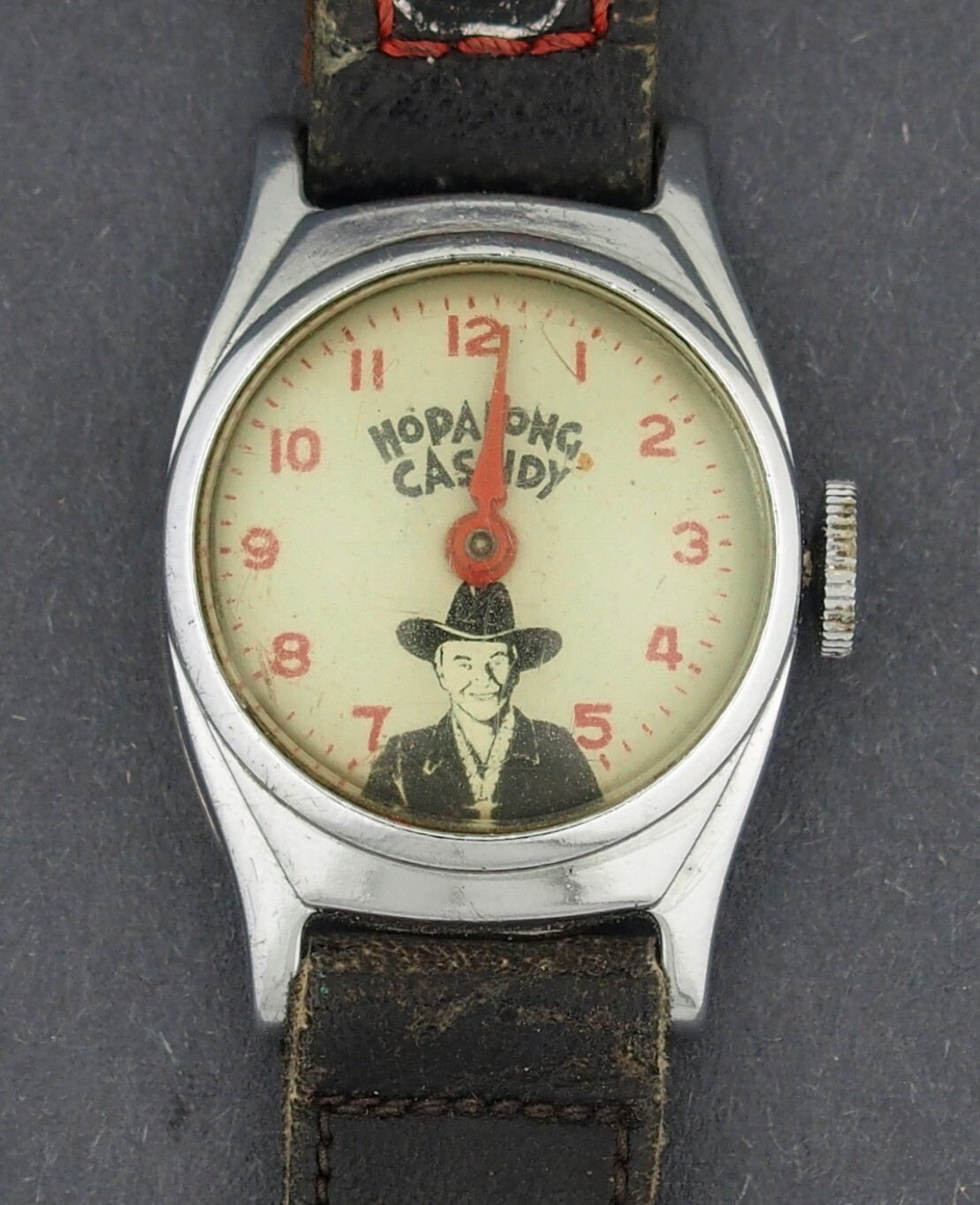 Vintage wind-up Hopalong Cassidy Cowboy US TIME Character Watch for Repair