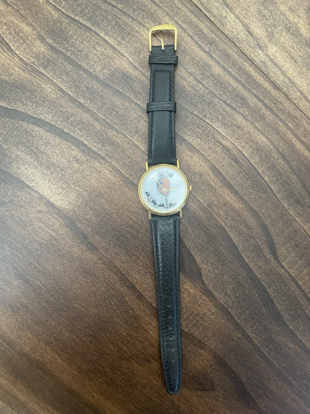 OJ Simpson Cartoon Celebrity Analog Wristwatch Gold Case Black Leather Strap –