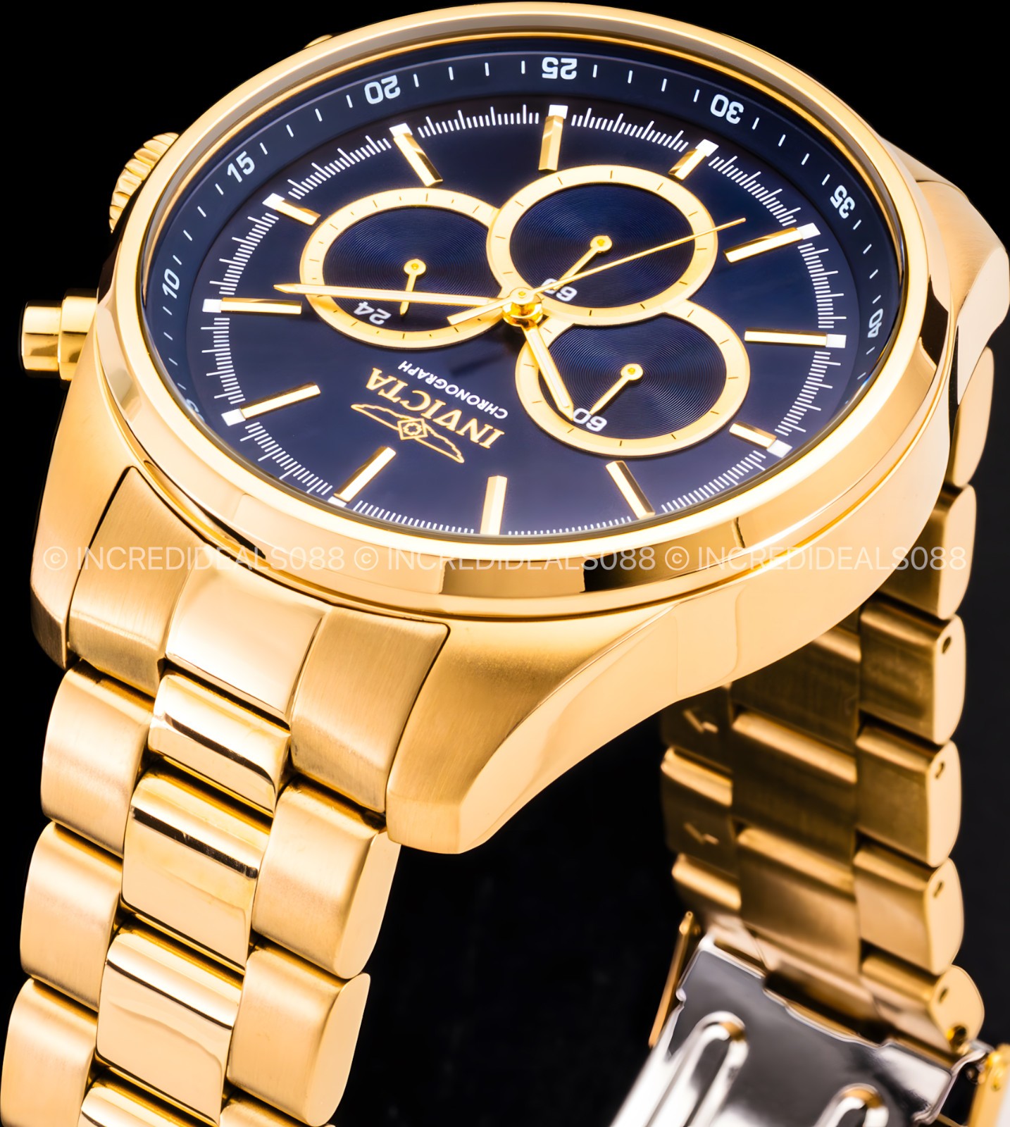Invicta Mens SPECIALTY CHRONOGRAPH Blue 18K Gold Dial 48mm Bracelet Watch Reloj