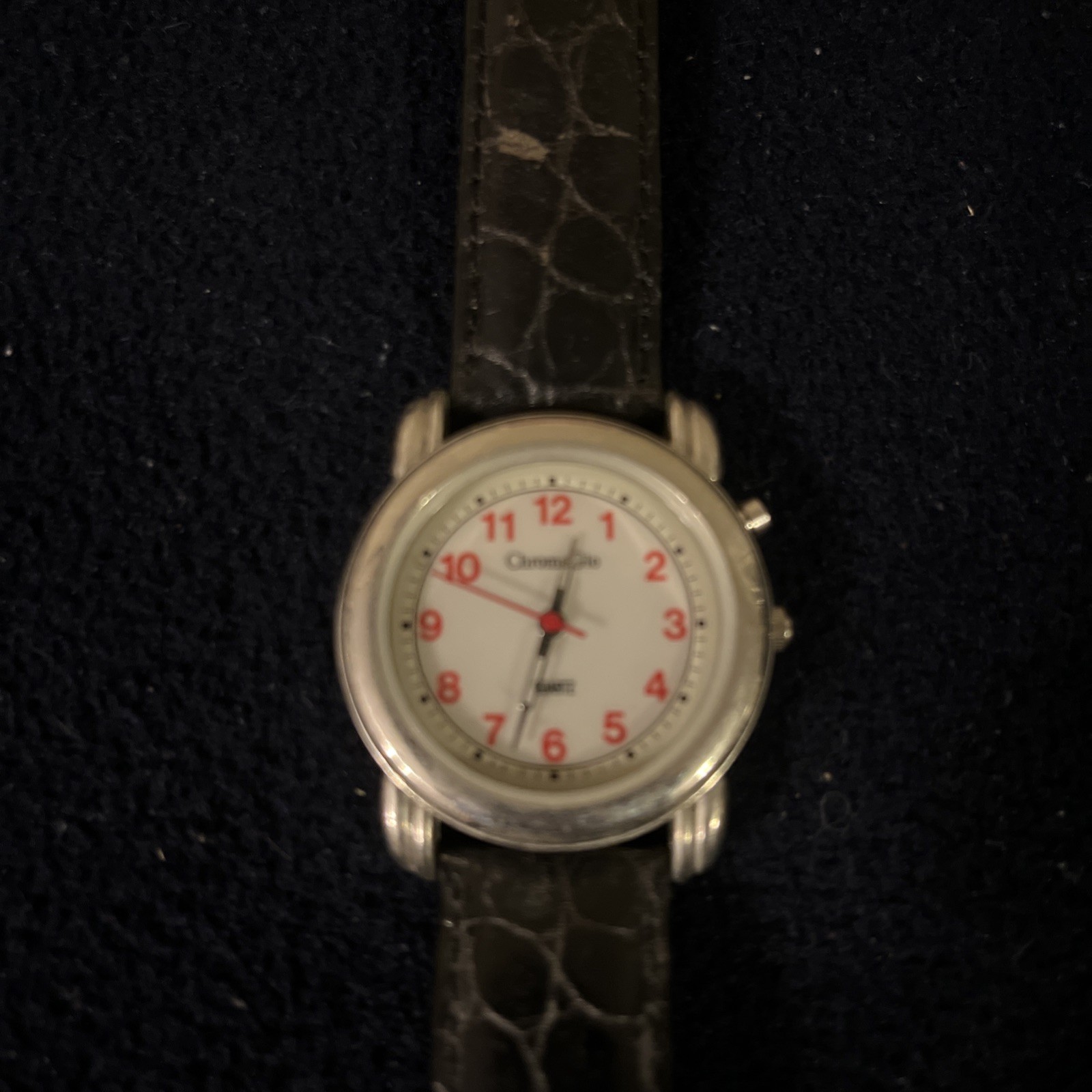 ChromaGlo Watch – Used – Round Face – Blk Leather Alligator Band – Battery Dead
