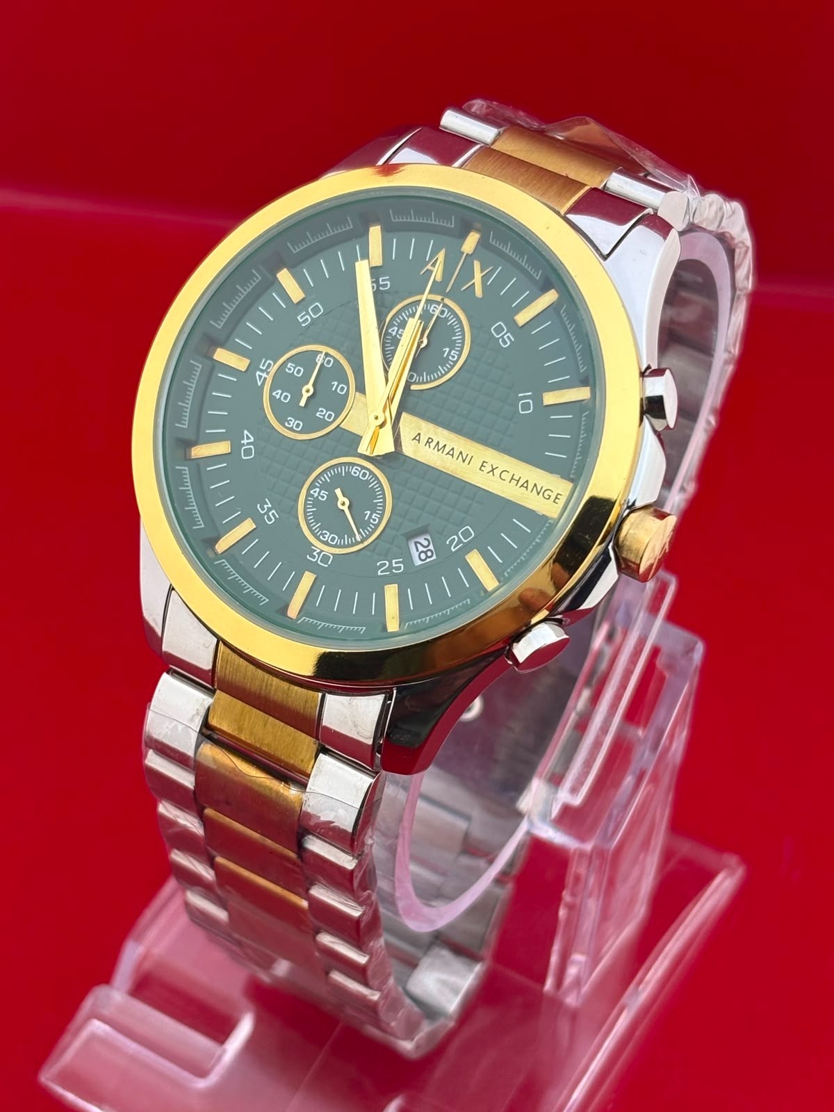 vintage Armani Exchange Green dial With wristwatch fully working condition
