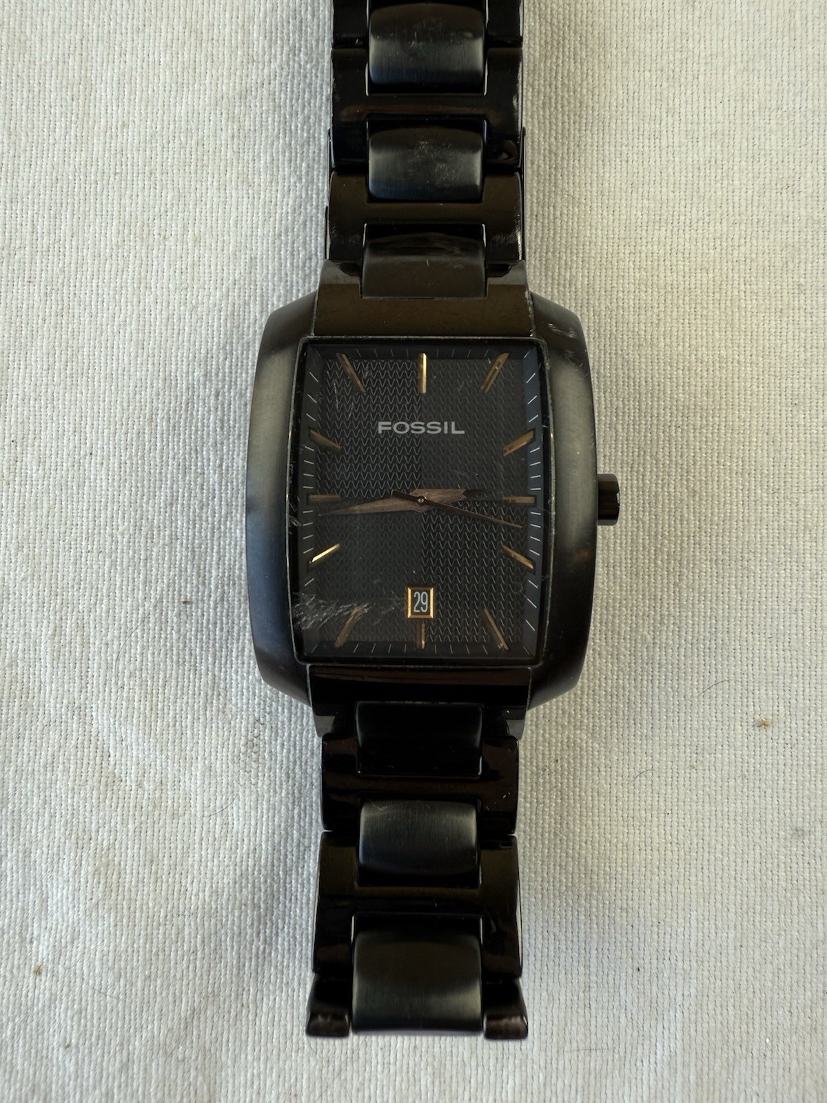 FOSSIL ARKITEKT Watch Men FS-4120 Black Tank Date Stainless NEW BATTERY