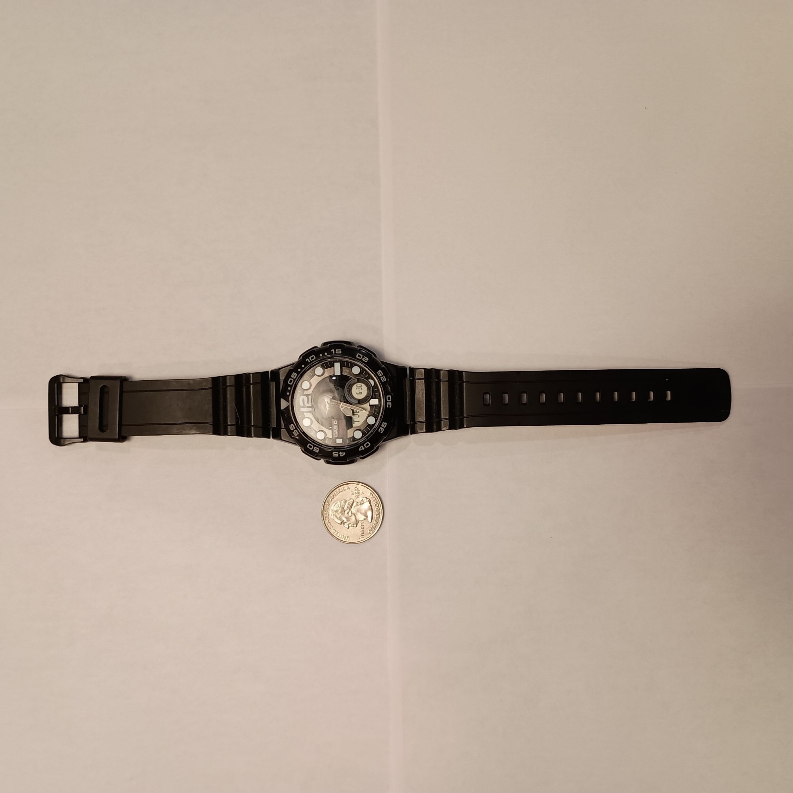 Casio World Time Analog-Digital Quartz 100m Black Resin Strap Wristwatch