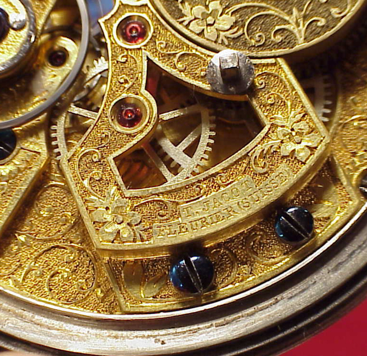 VINTAGE 55MM T JACOT BAT WING RUBY CRAB CLAW CHINESE DUPLEX SILVER POCKET WATCH