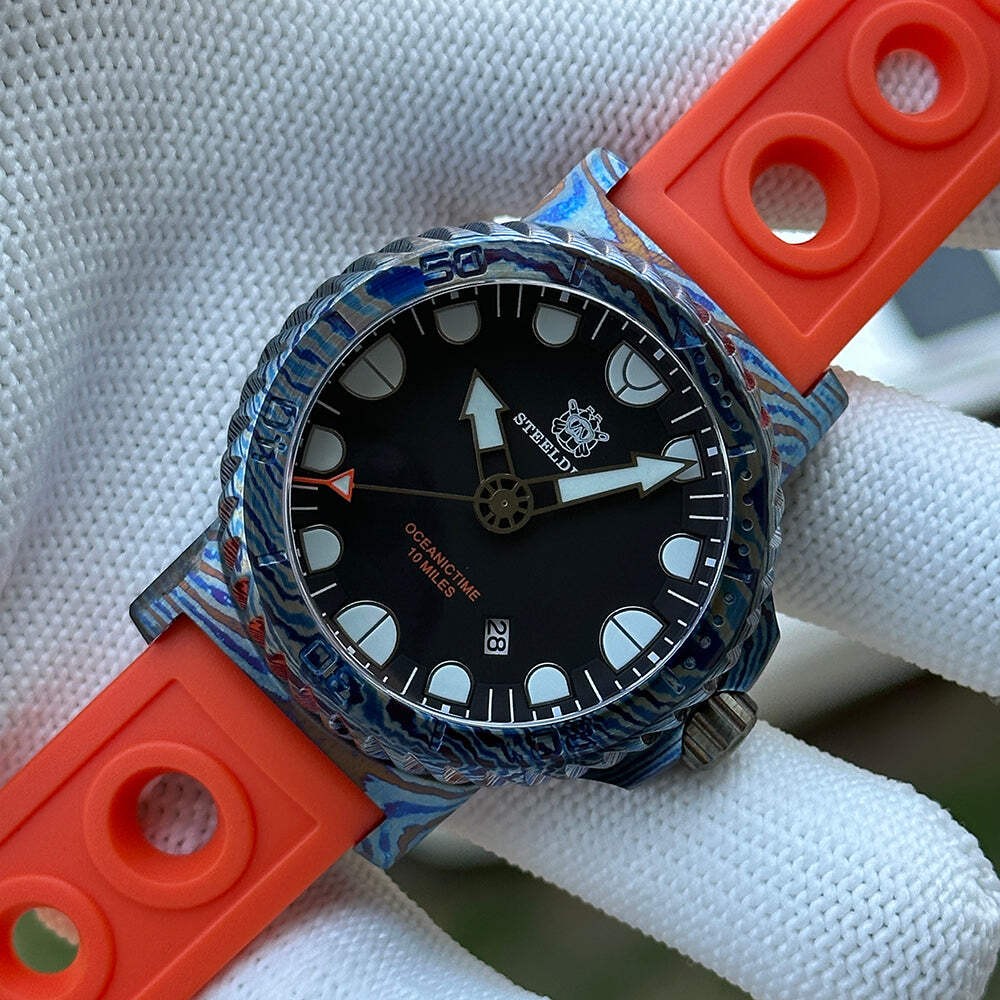 STEELDIVE SD1982Y — 46.5MM Titanium Damascus NH35 Dive Watch Sapphire Glass
