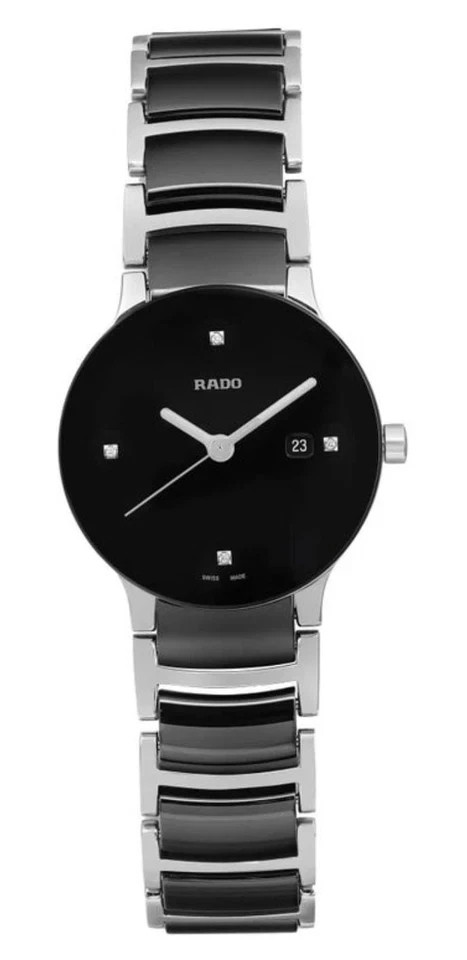 Rado Centrix Diamond Dial Swiss Quartz Ceramic Watch Sapphire Women Silver MOP