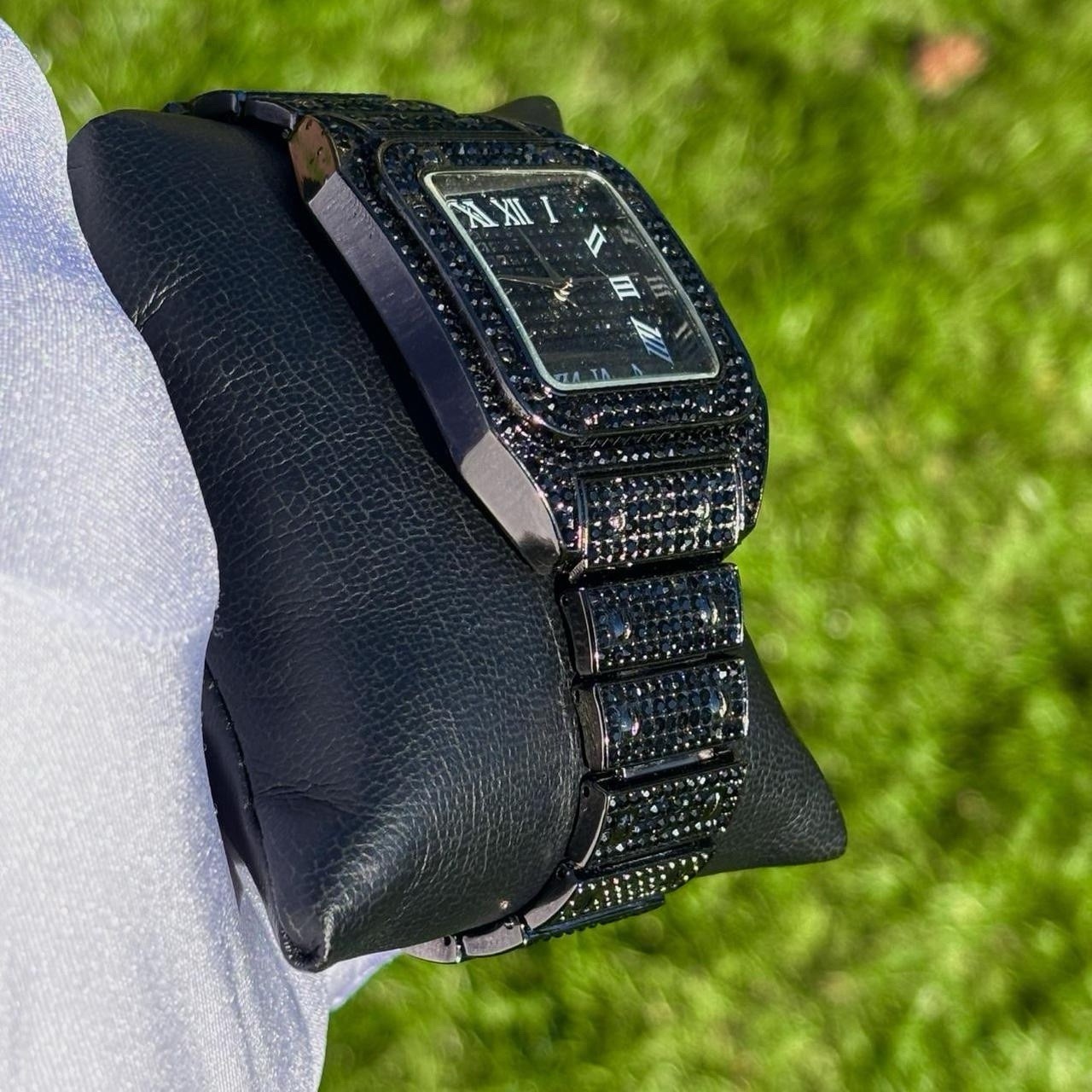 VVS Roman Numerals Square Dial Iced Out Diamond Watch Hip Hop Watch Black