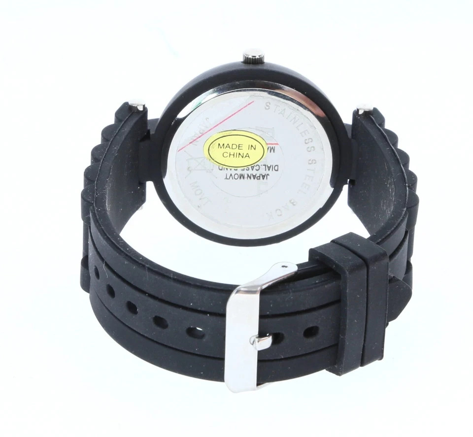 Raynell Qrtz Womens Rhinestones Bezel Black Matte Finish Silicone Band Watch