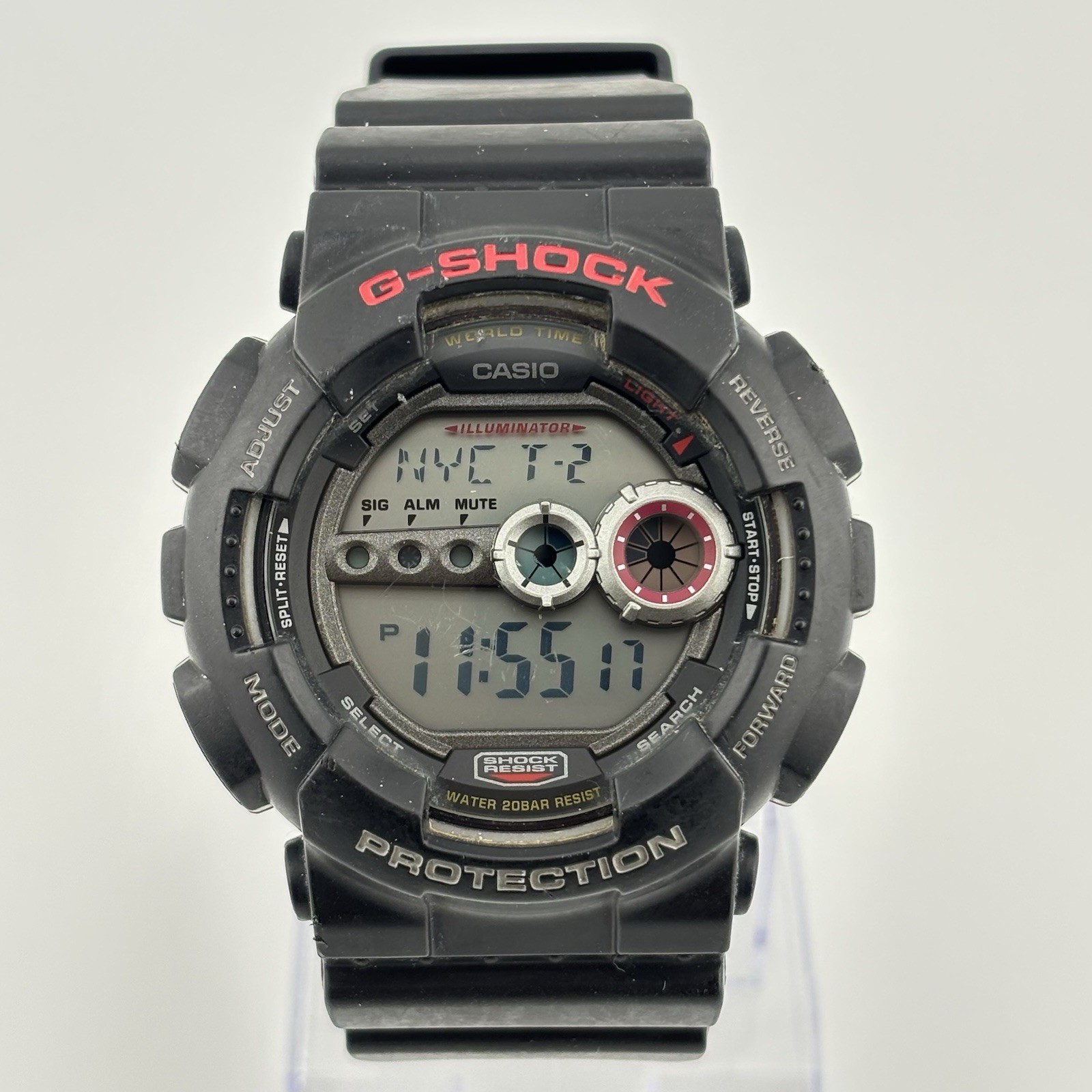 Casio G-Shock GD-100-1A Black World Time 5 Alarms Digital Watch w/ Red Accents