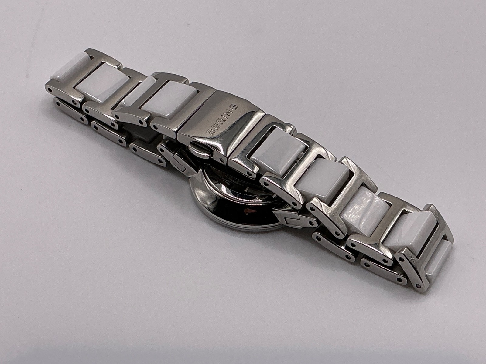 Bering Time Diamond Dial White Ceramic Link Ladies 25MM Quartz Watch 10725-754