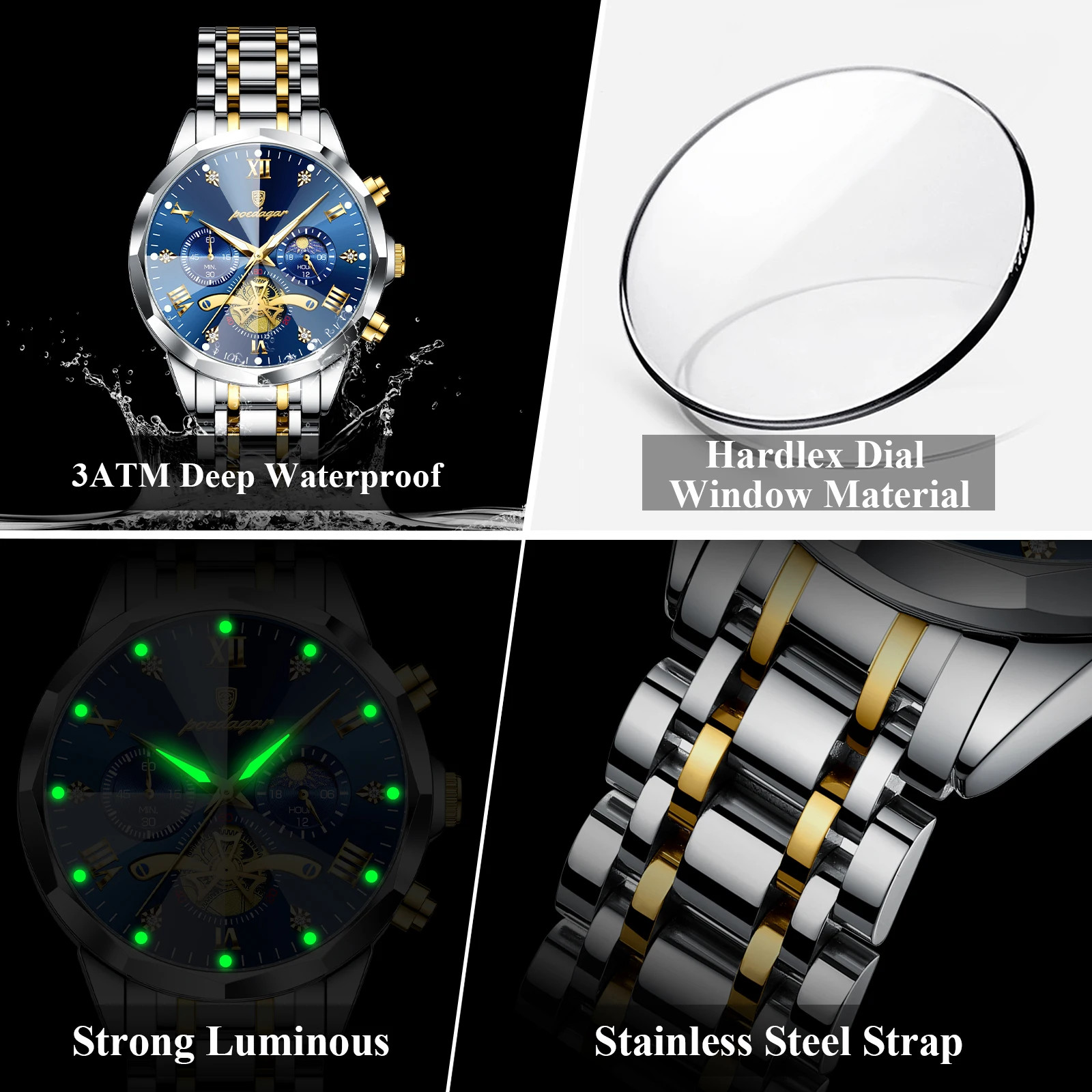 POEDAGAR Luxury Men Watch Top Original Waterproof Luminous Chronograph Man Wrist