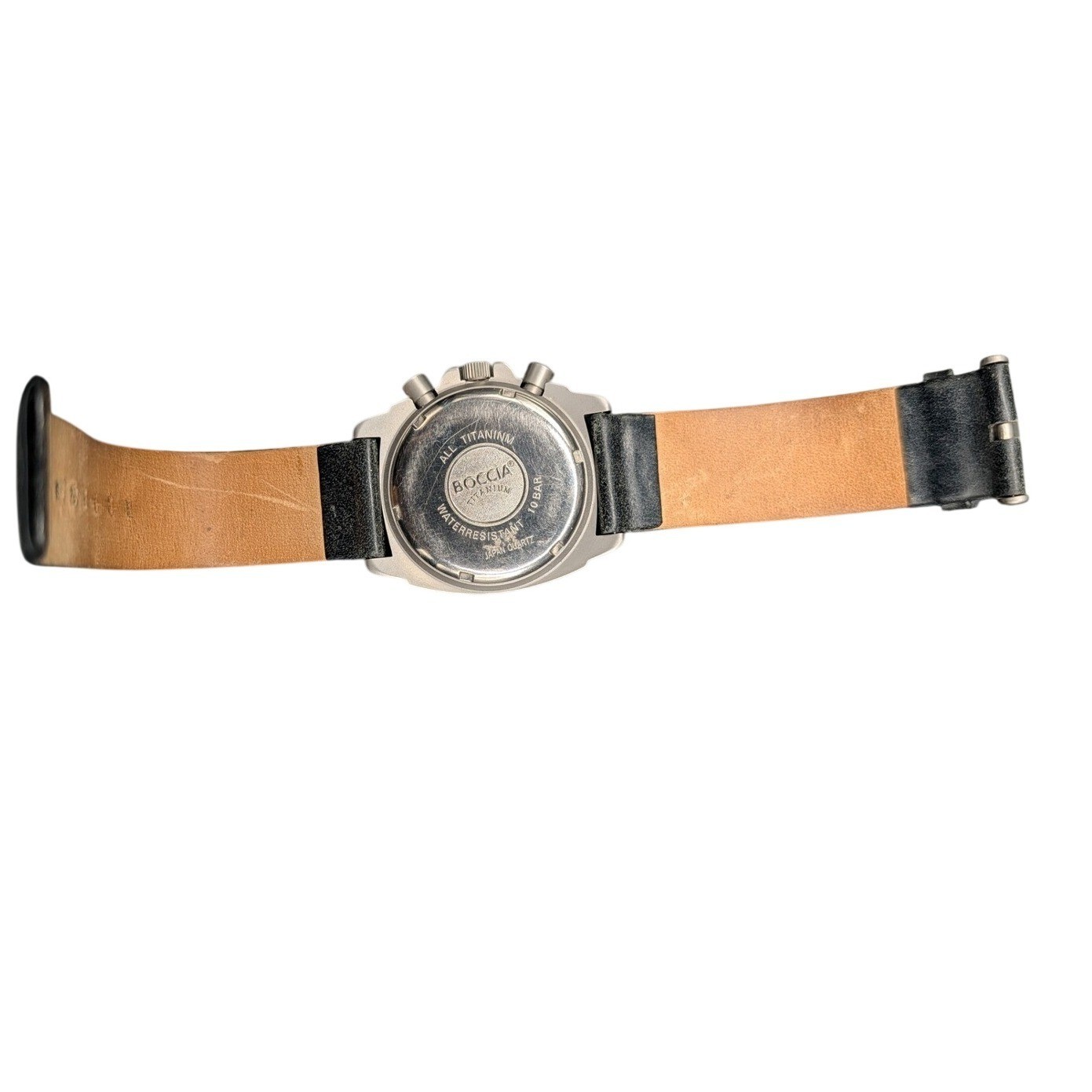 Working Boccia Titanium Chronograph Mens Watch Black Leather Strap Japan Quartz