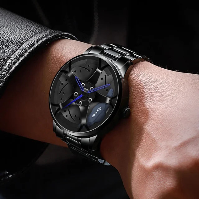 Fashion Sport Watch Car Wheel Rim Stainless Steel Waterproof Wrist Watches Men Z