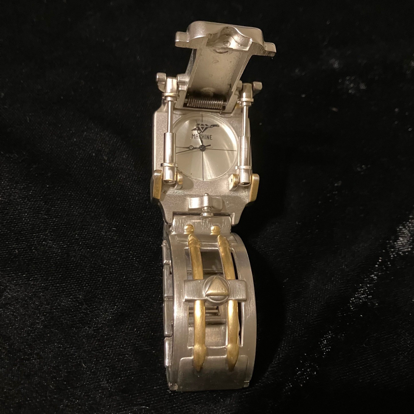 The Machine Watch, Edge Co., Silver Spring Loaded, Futuristic Steampunk – RUNS!