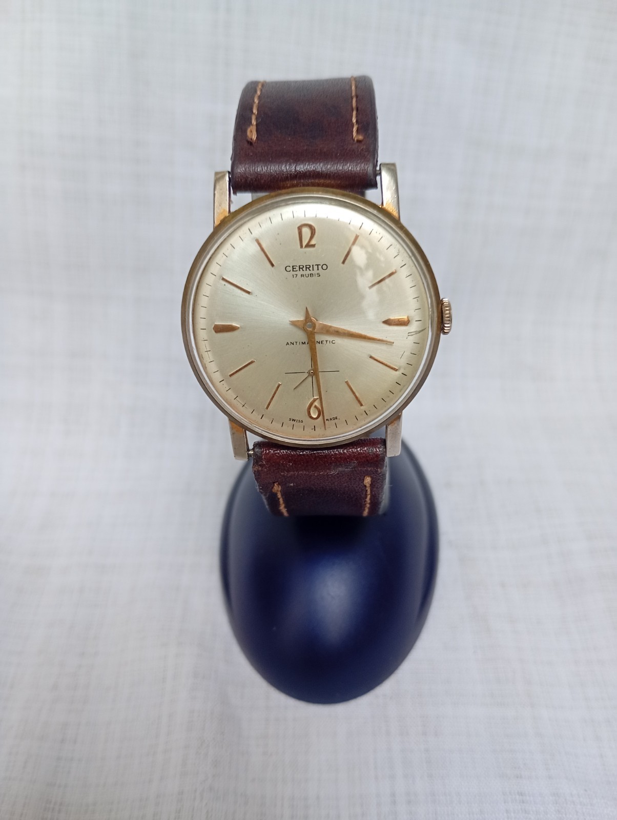 ANTIQUE CERRITO CAL EB 1197 MECHANICAL 17 JEWELS WRIST MEN WATCH WORKING