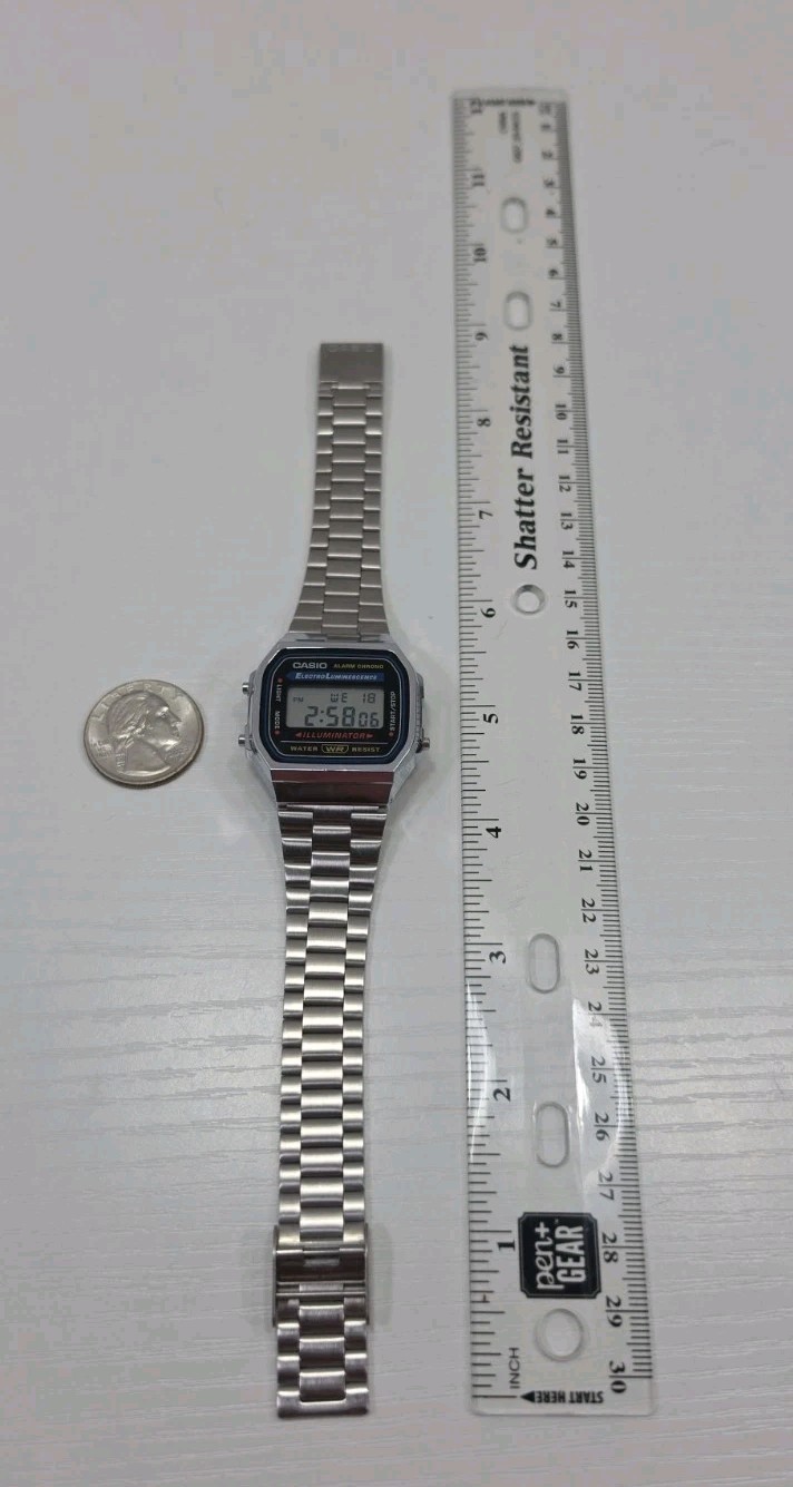 Casio A168WA-1 Men’s Stainless Steel Digital Alarm Stopwatch Watch New Battery