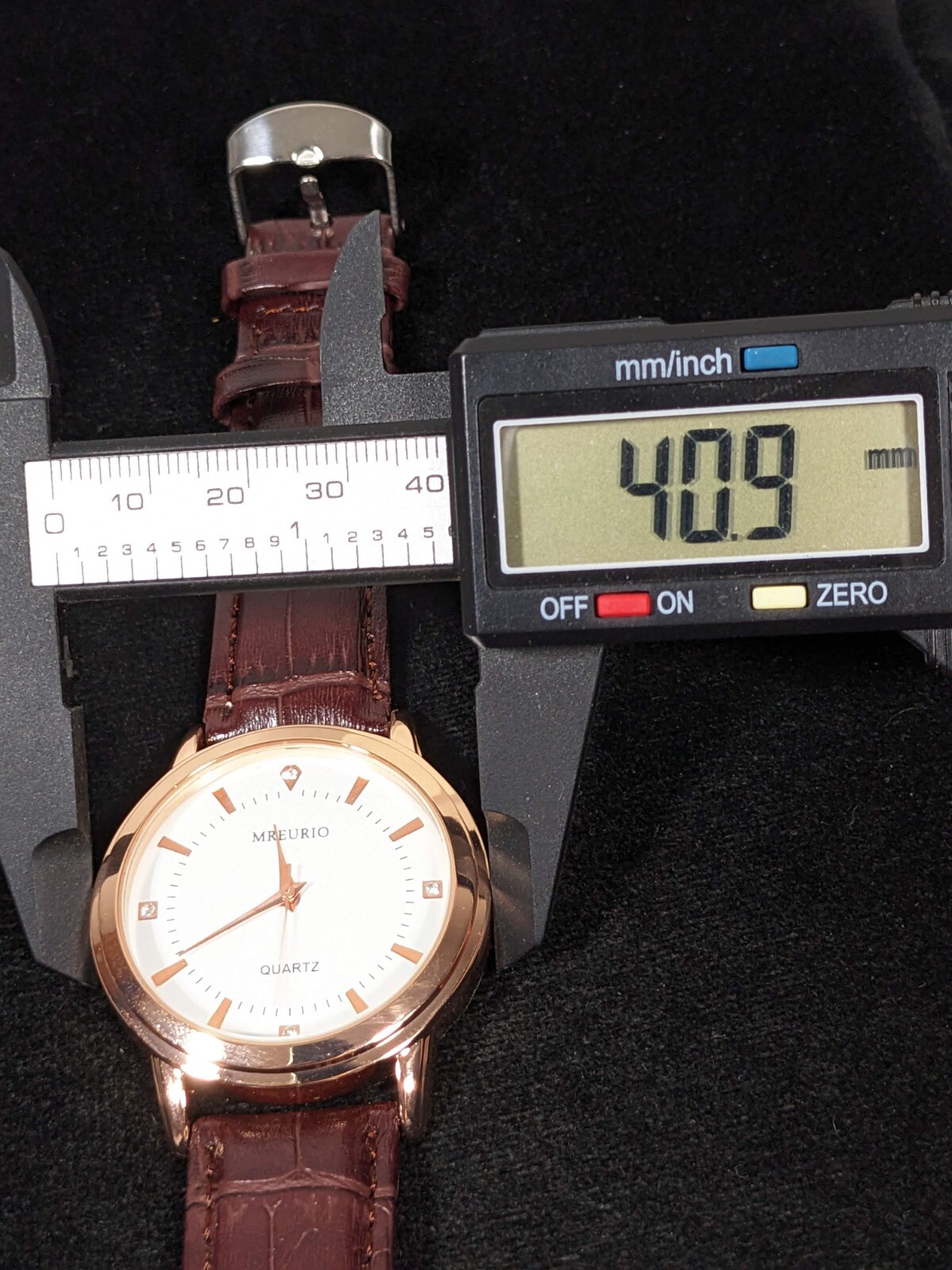 Mreurio White Dial Round Gold Tone Case Brown Leather Band Watch