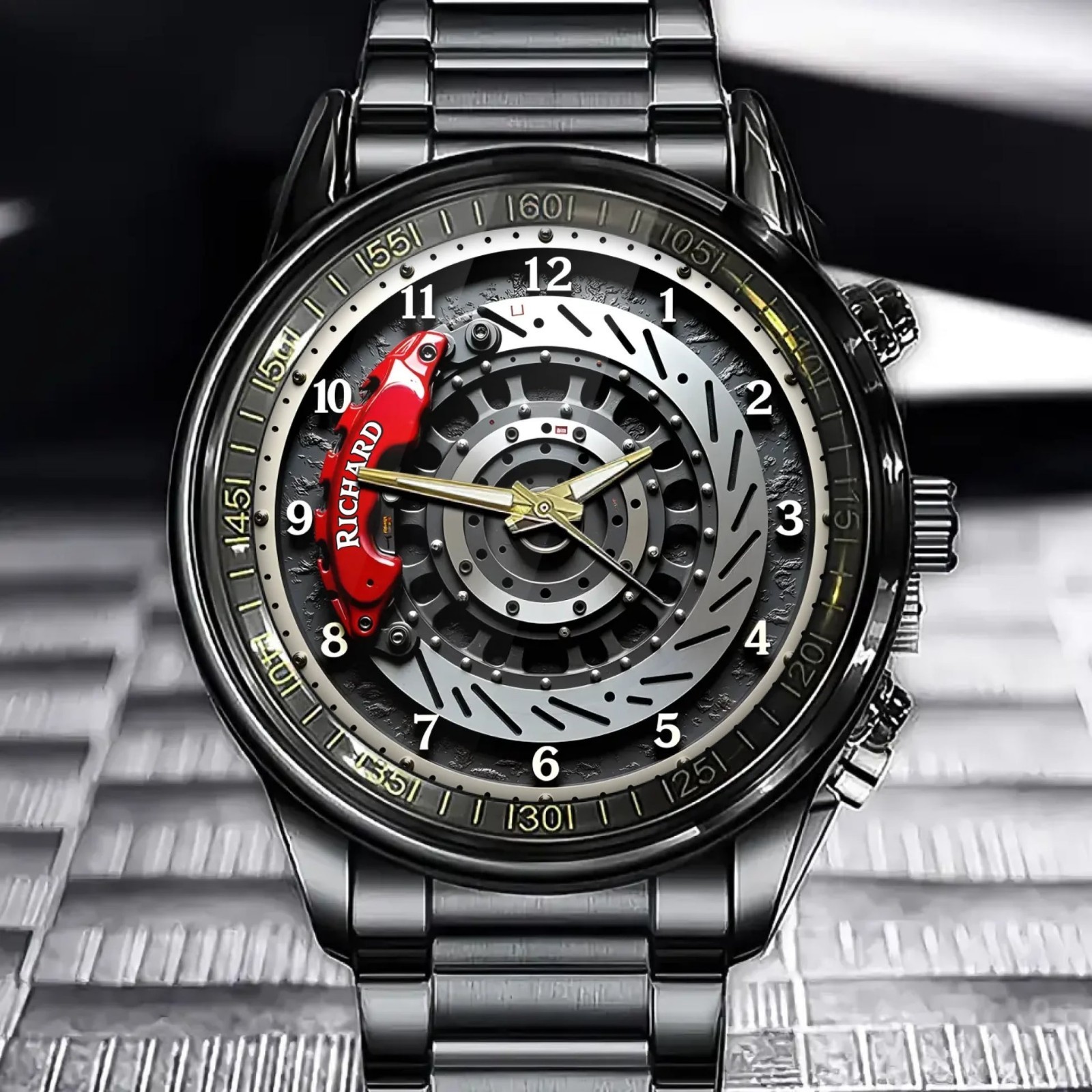 Personalized Engraved Brake Disc Watch – Custom Name Design