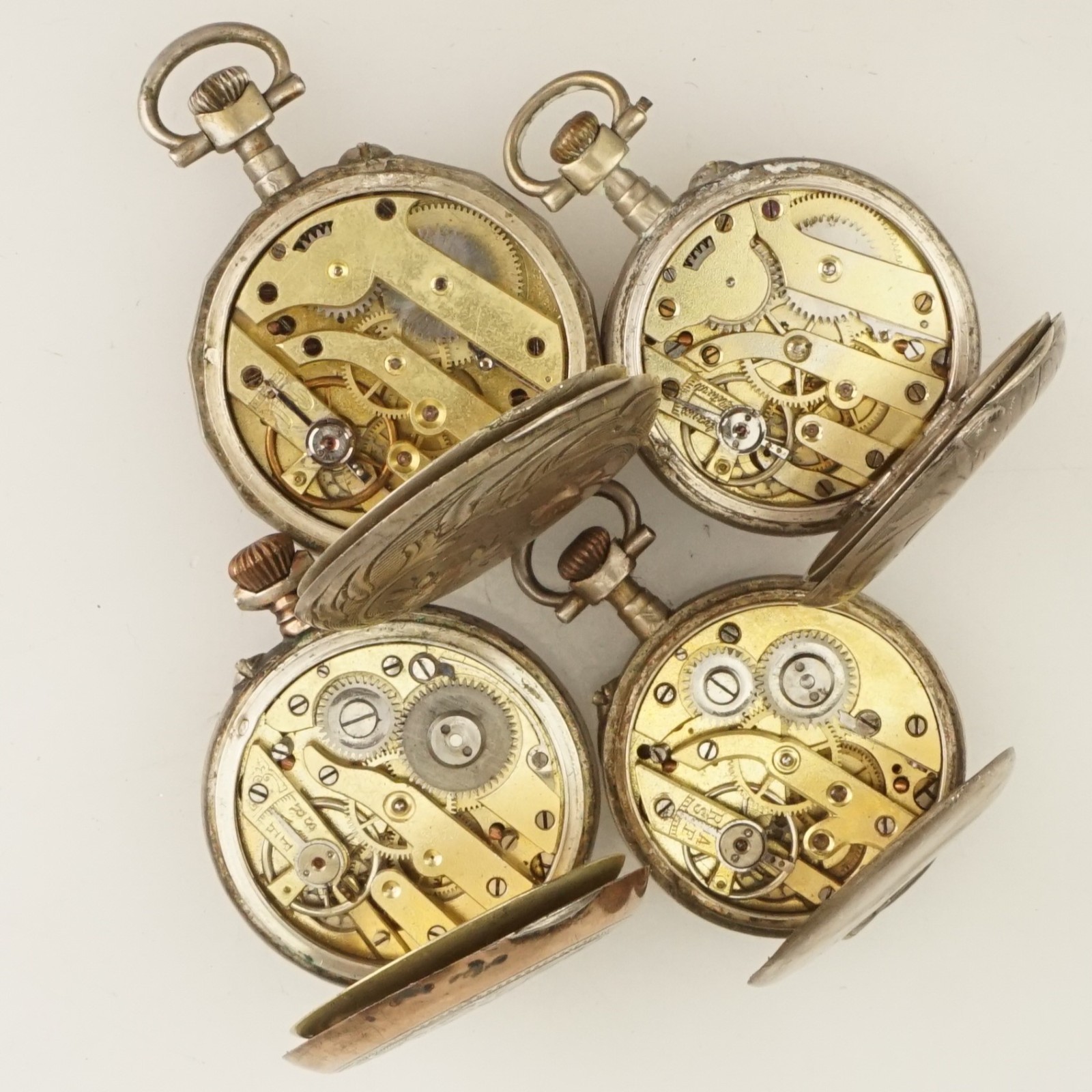 4x Silver Pocket Watch no fusee duplex gold pl wrist repeater chronograph scrap