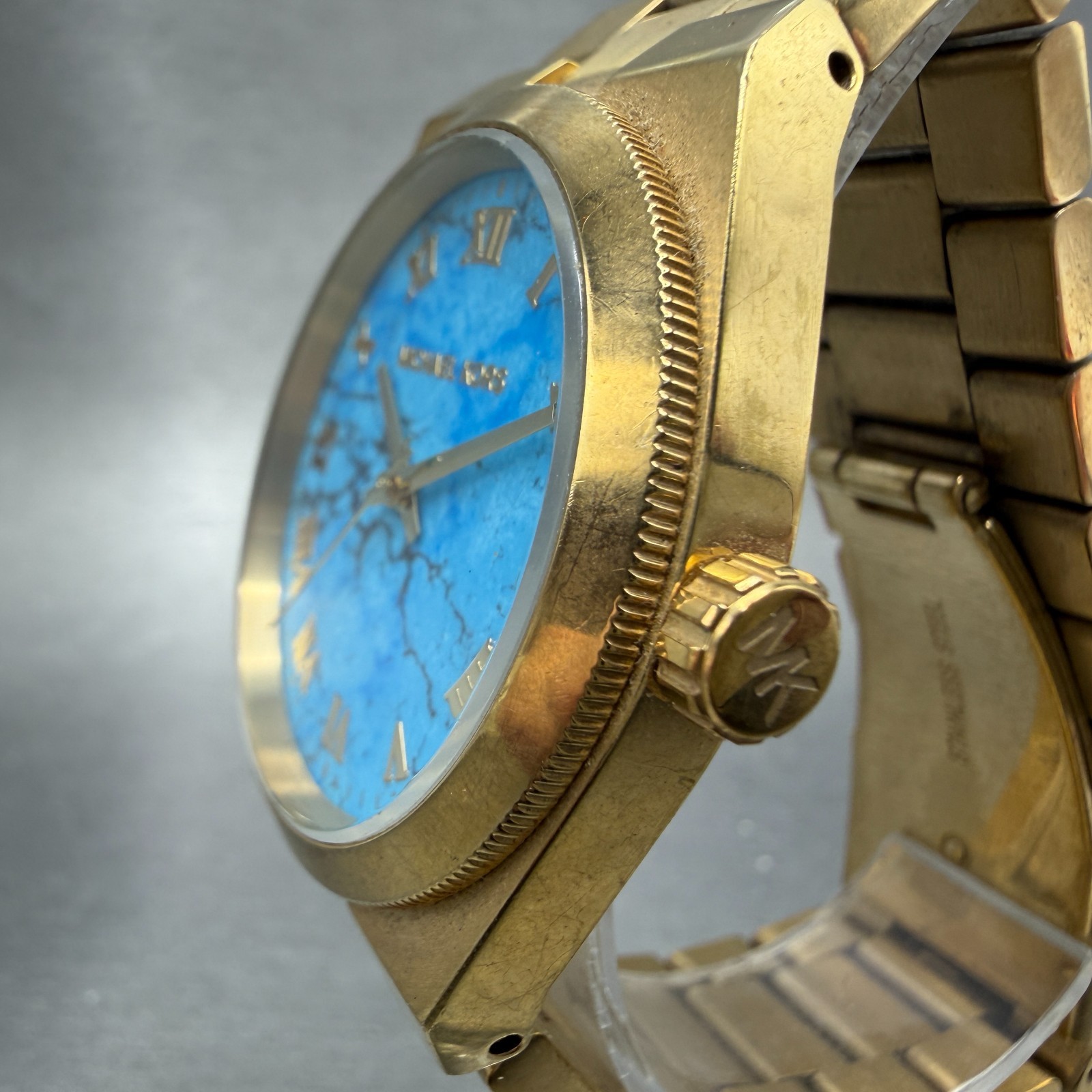 Michael Kors Channing Watch Women 38mm Turquoise Dial Gold Tone MK-5894 New Batt