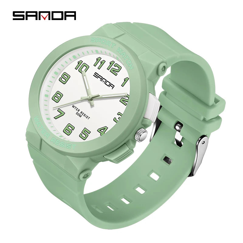Sanda 6123 Trendy Design Soft Student Watch TPU Strap 50M Depth Waterproof