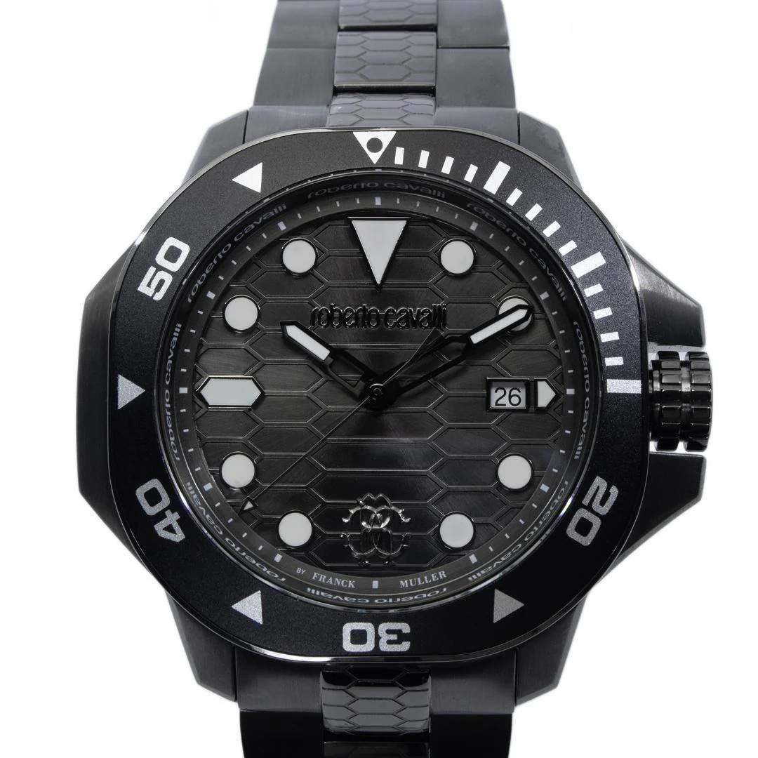 Roberto Cavalli by Franck Muller RV1G104M0081 Quartz Mens SS Black Snake