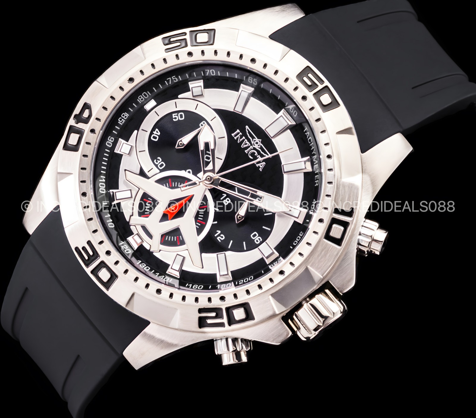 Invicta Mens AVIATOR Multi Function Black Carbon Fiber Dial Black Strap SS Watch