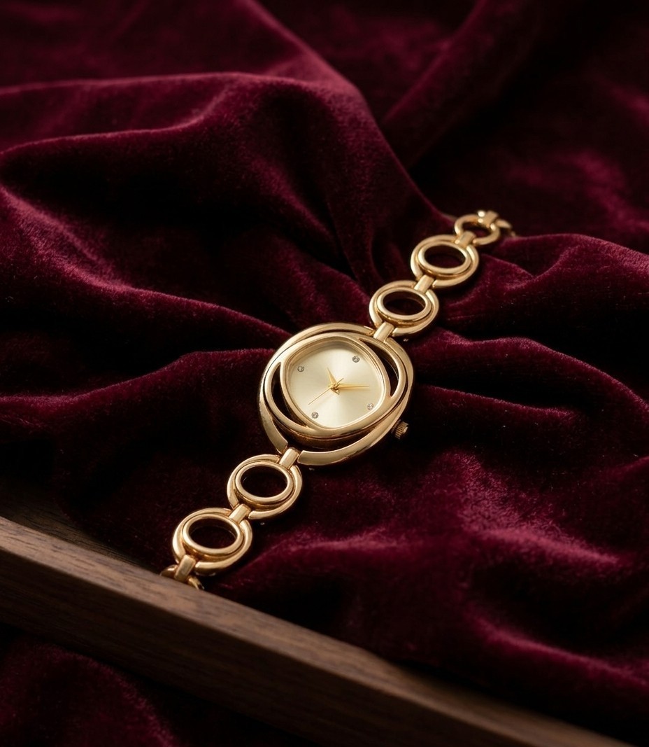 18k Gold Analogue Chain Watch Bracelet- Luxury Mirror Fish Gold Dial Band Watch