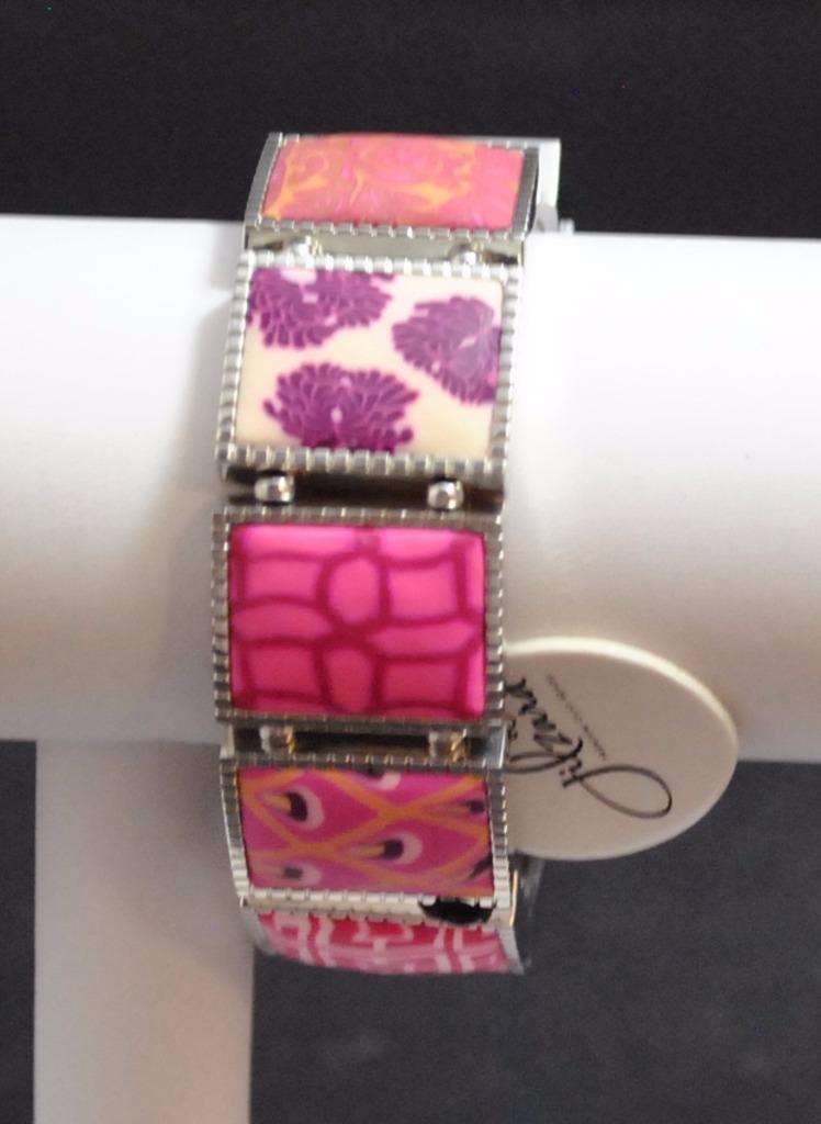 Jilzarah Blossom Square Watch Polymer Clay Inlays Stretch Band Handmade Artisan
