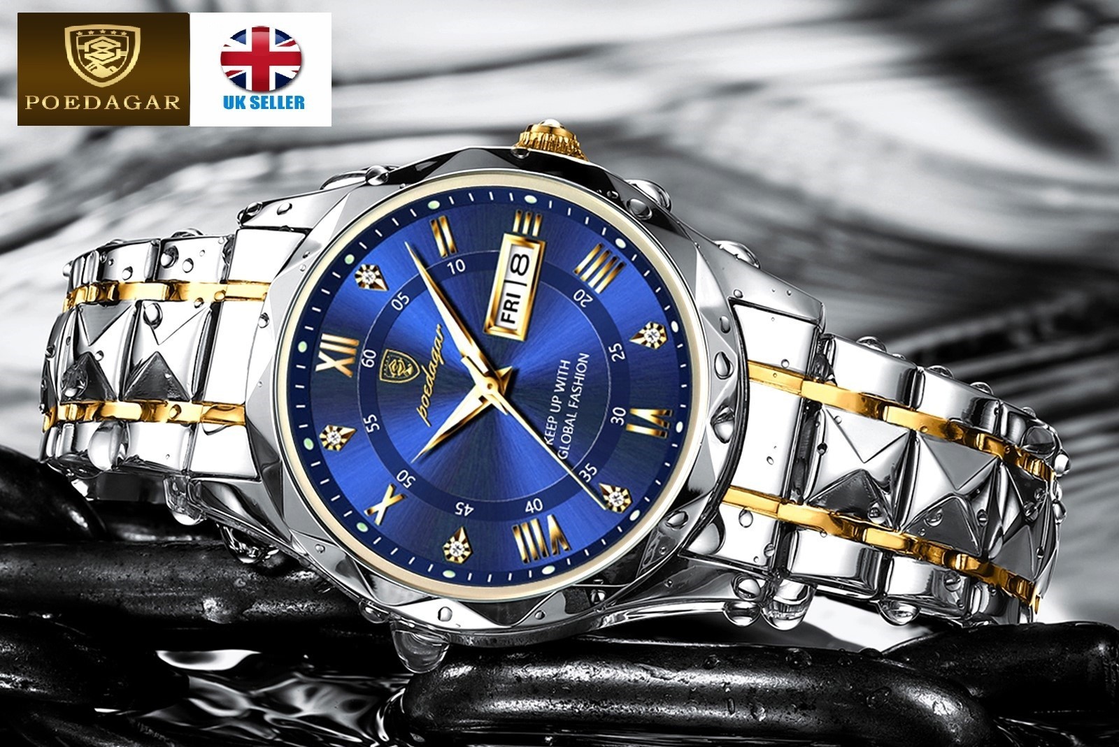Original POEDAGAR Men Top Brand Business Luxury Waterproof Quartz Watch Blue UK