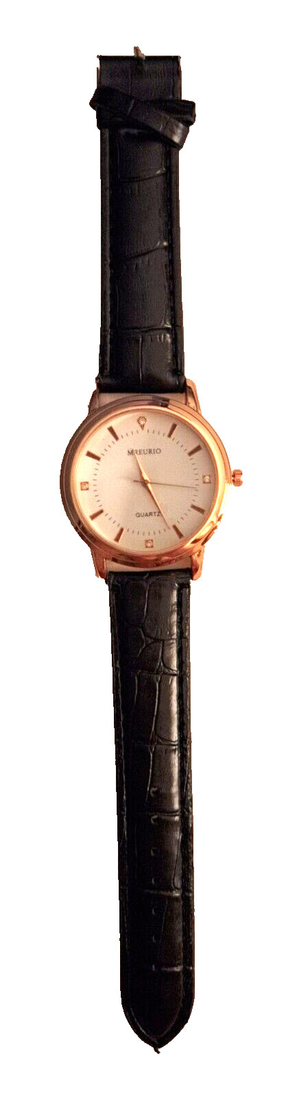 Mreurio White Dial Round Gold Tone Case Brown Leather Band Watch New Battery